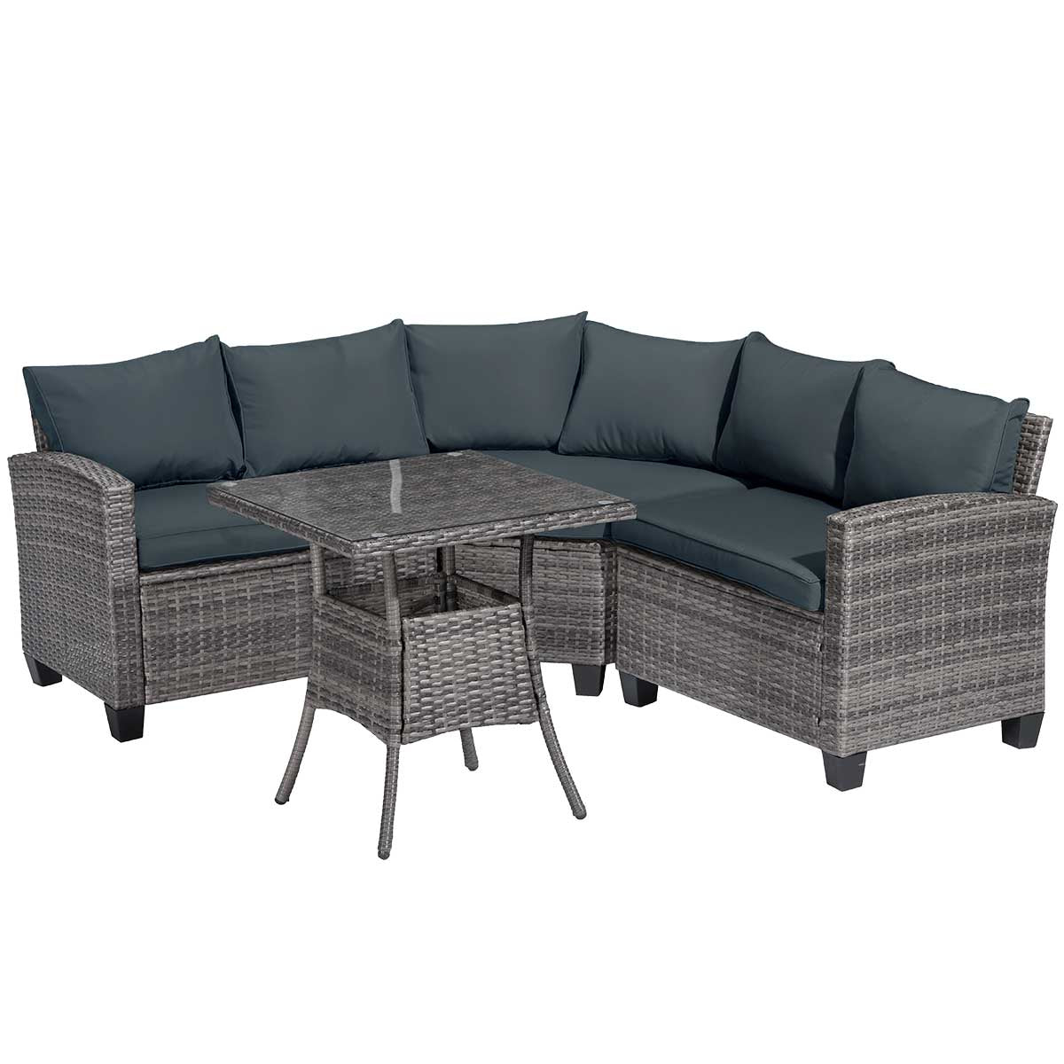 Polyrattan Sofa Essgruppe BALCONY grau/anthrazit