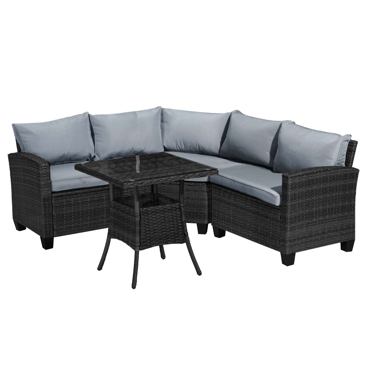Polyrattan Sofa Essgruppe BALCONY schwarz/grau