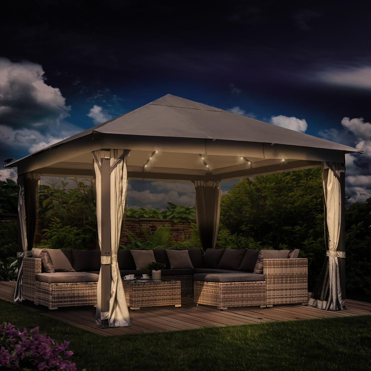 Alu Pavillon Infinity 4x4m beige inkl. LEDs