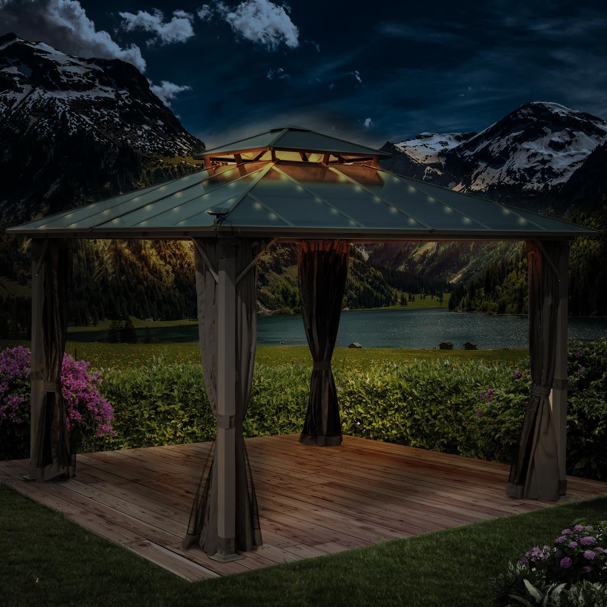 Alu-Pavillon Pagode 3,5x3,5m dunkelgrau