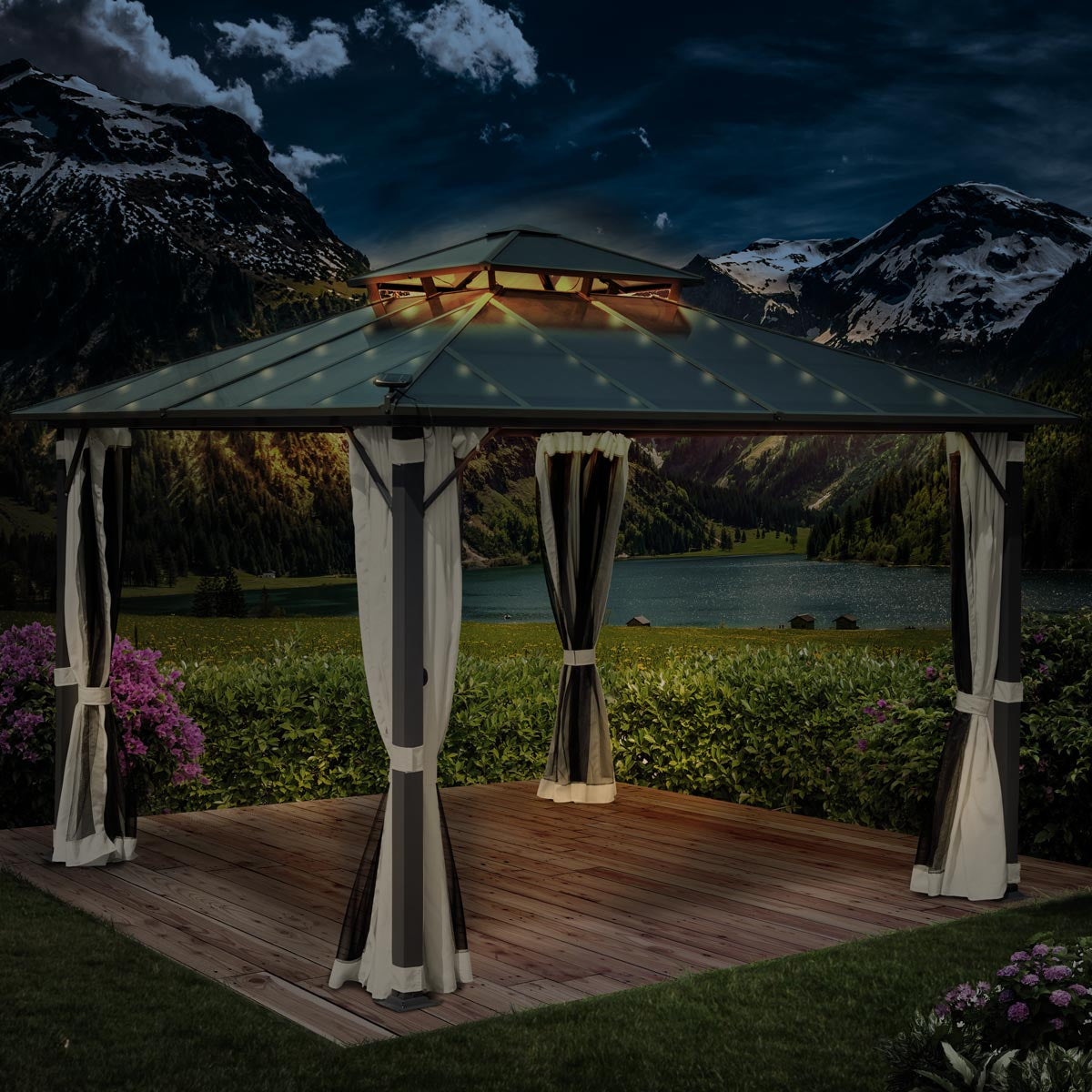 Alu-Pavillon Pagode 3,5x3,5m beige