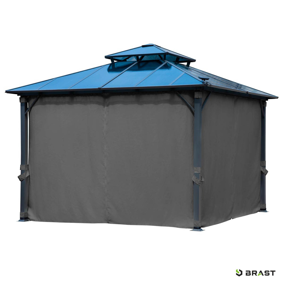 Alu Pavillon PAGODE 4x4m dunkelgrau mit Moskitonetz & LED-Beleuchtung