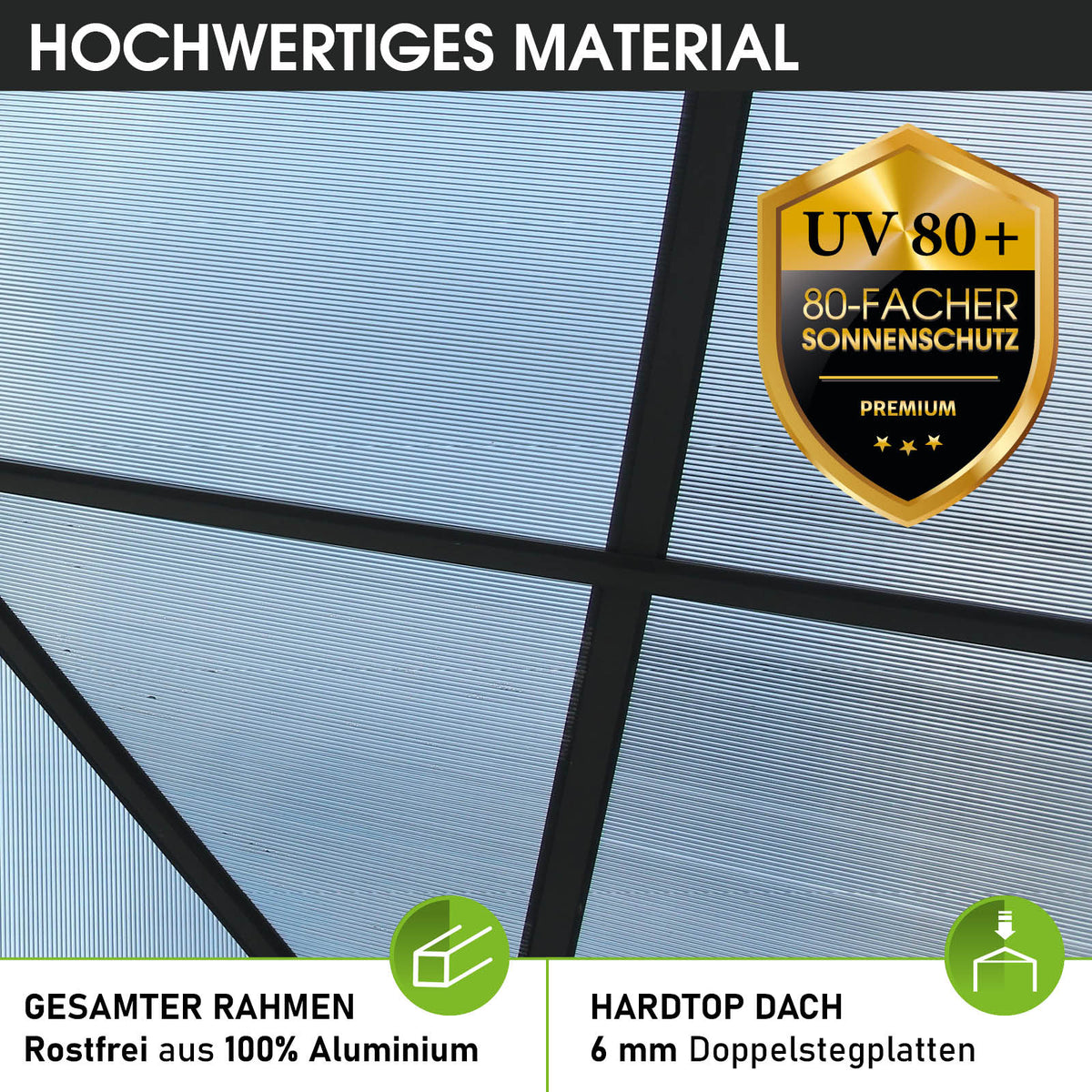Alu Pavillon PAGODE 4x4m dunkelgrau mit Moskitonetz & LED-Beleuchtung