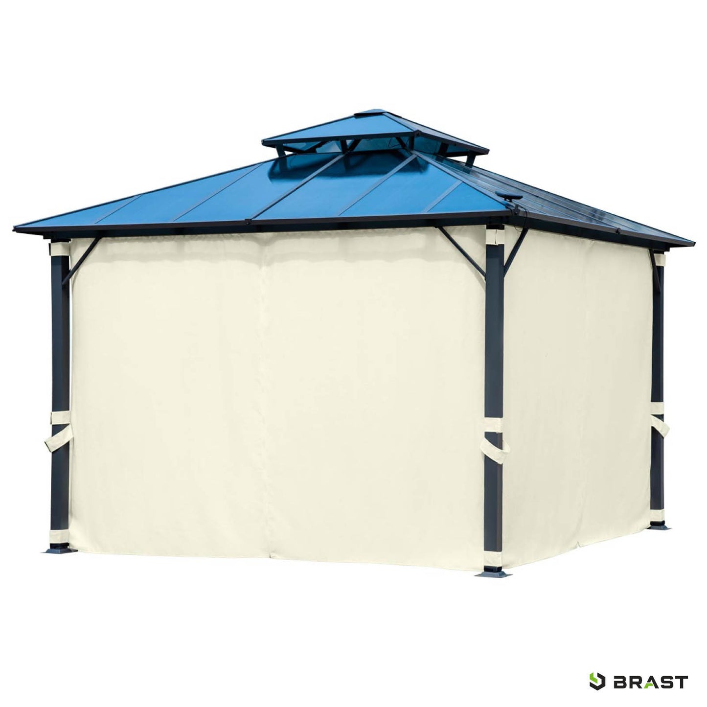 Alu Pavillon PAGODE 4x4m beige mit Moskitonetz & LED-Beleuchtung