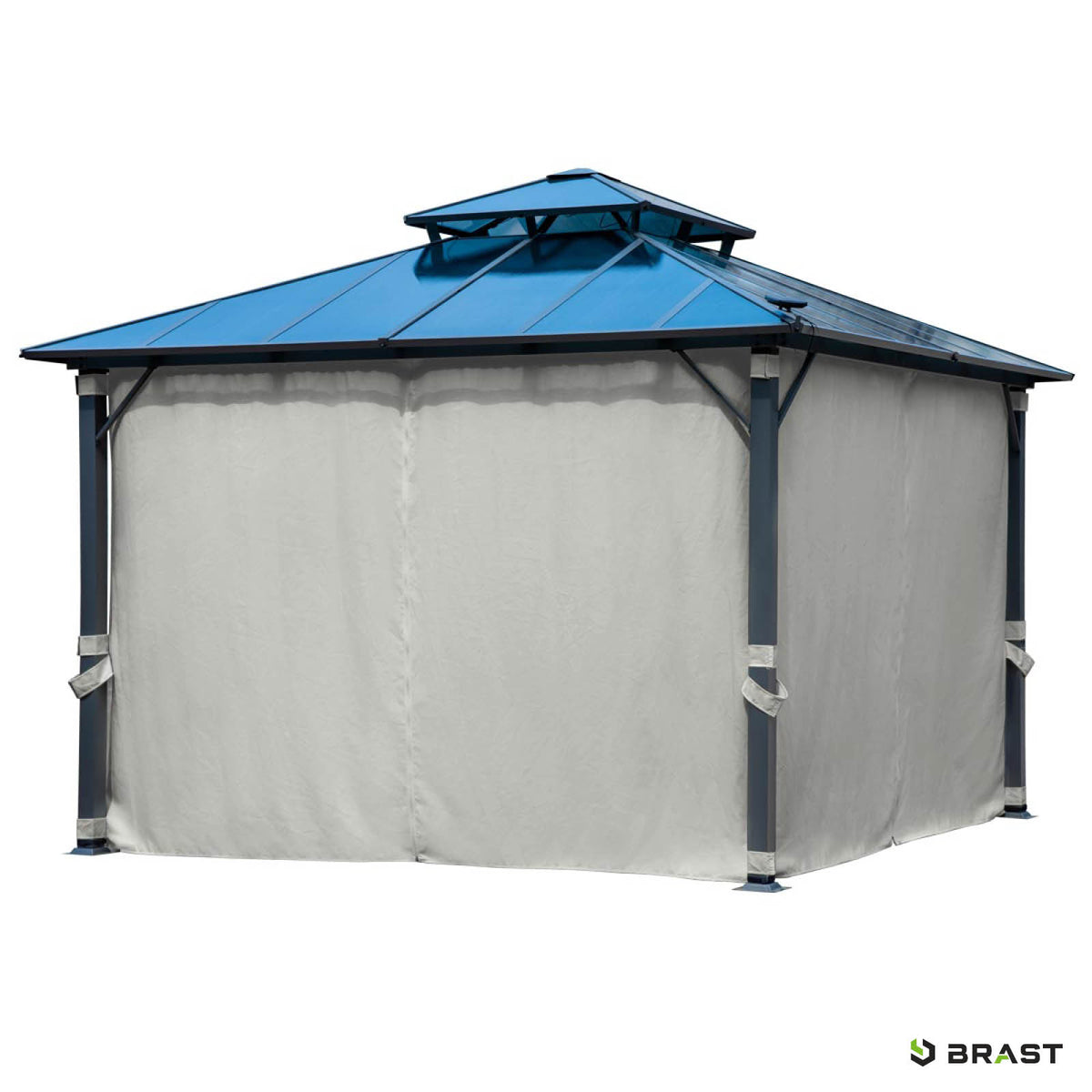 Alu Pavillon PAGODE 4x4m hellgrau mit Moskitonetz & LED-Beleuchtung