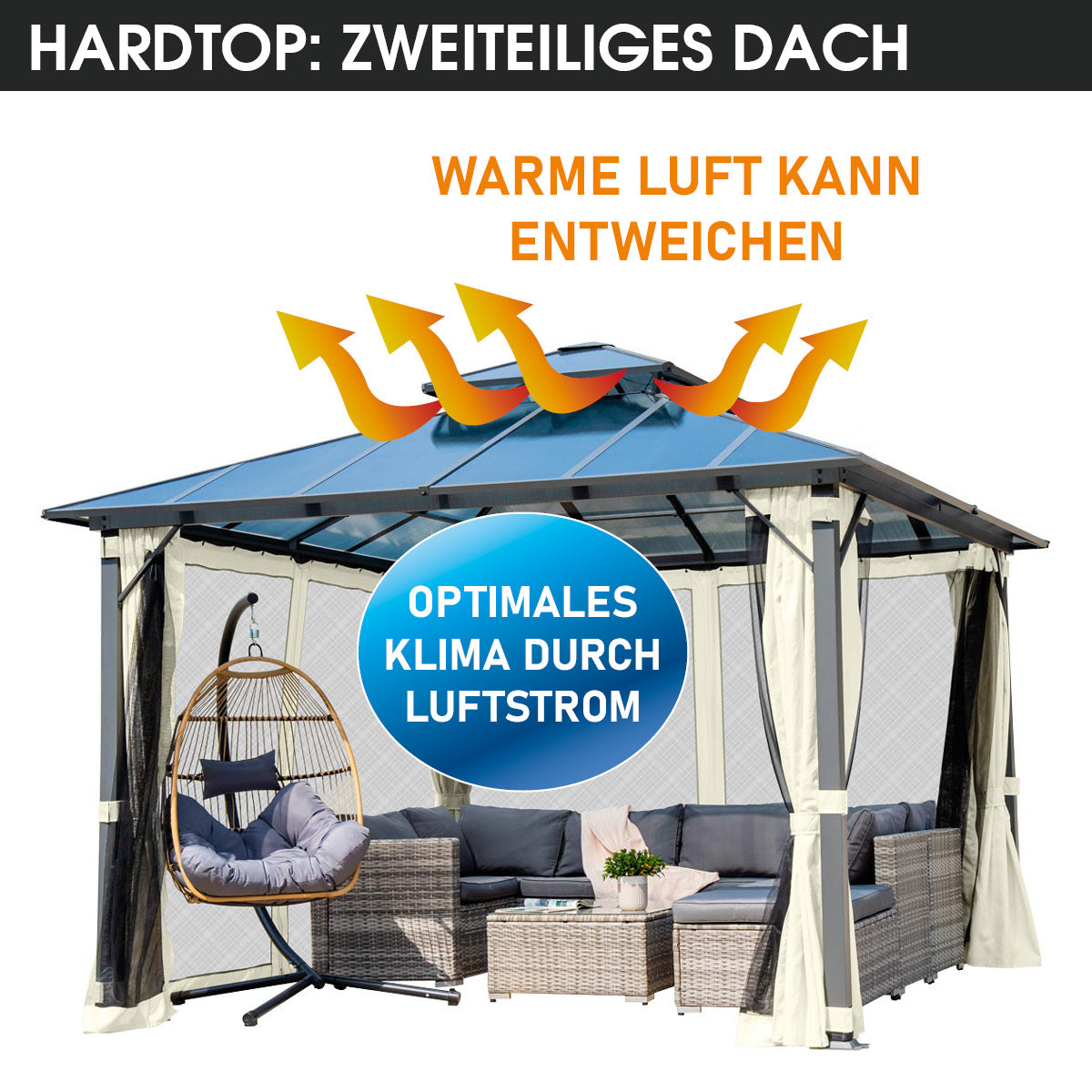 Alu Pavillon PAGODE 4x4m beige mit Moskitonetz