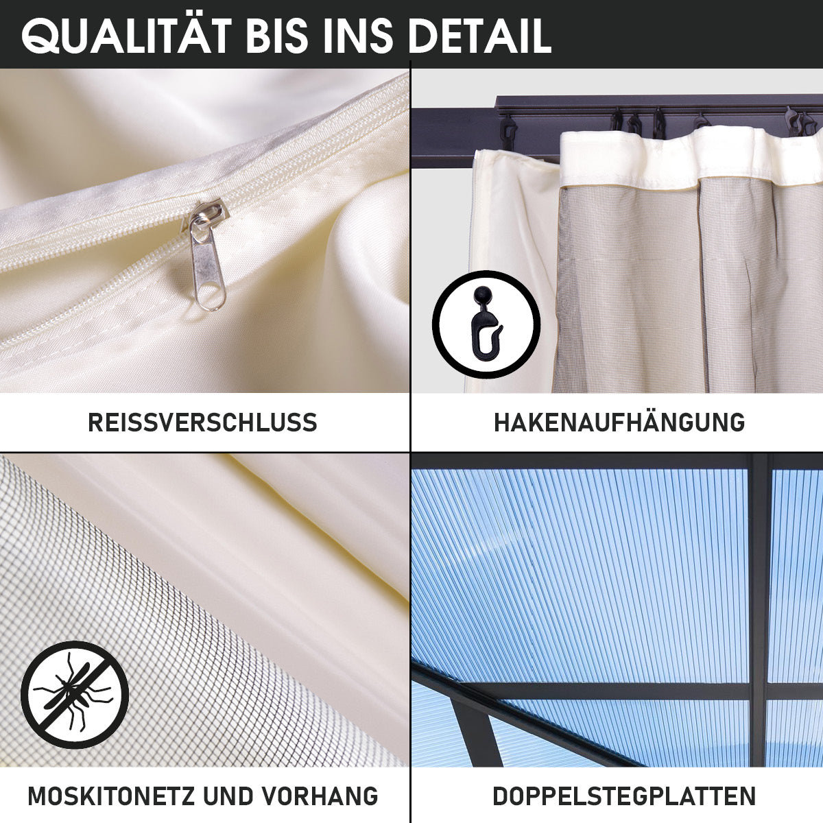 Alu Pavillon PAGODE 4x4m beige mit Moskitonetz