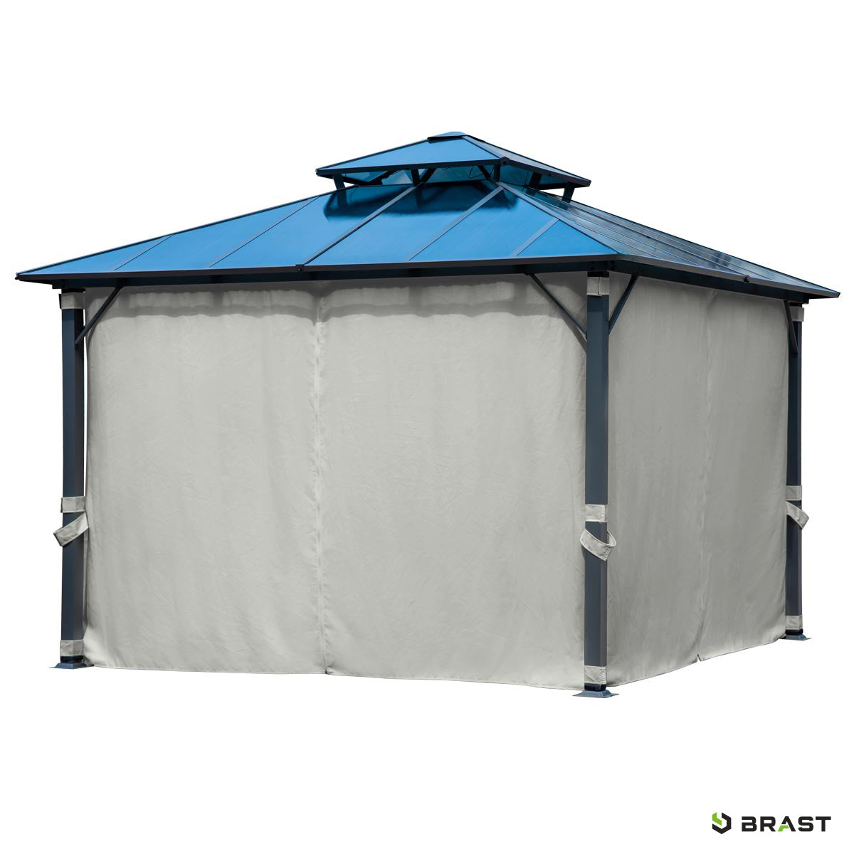 Alu Pavillon PAGODE 4x4m hellgrau mit Moskitonetz