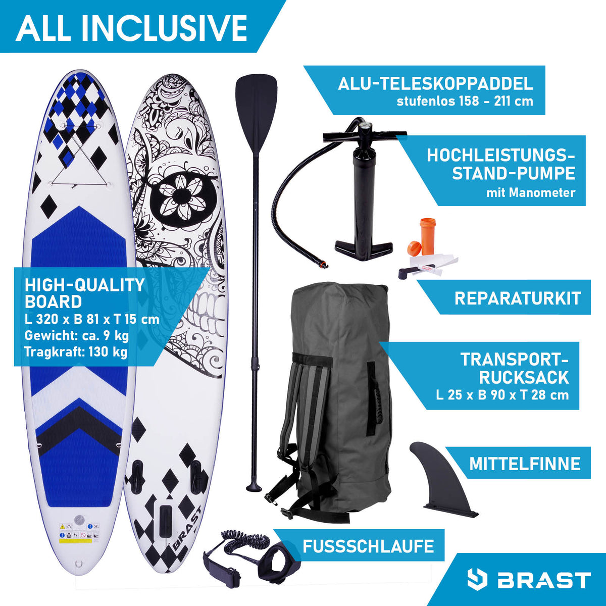 SUP Board aufblasbar CANDY SKULL 320 blue