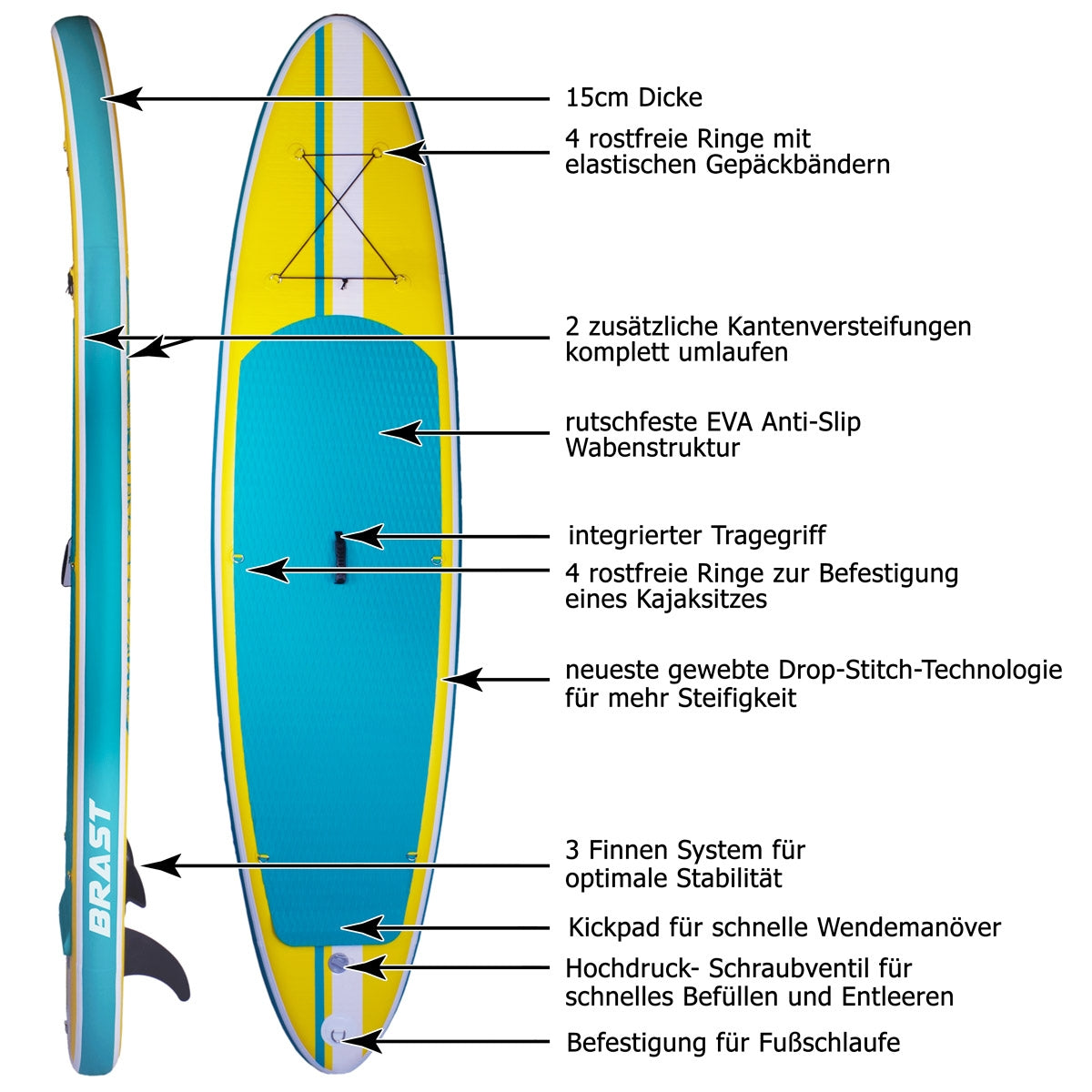 SUP Board aufblasbar SHARK 320 yellow
