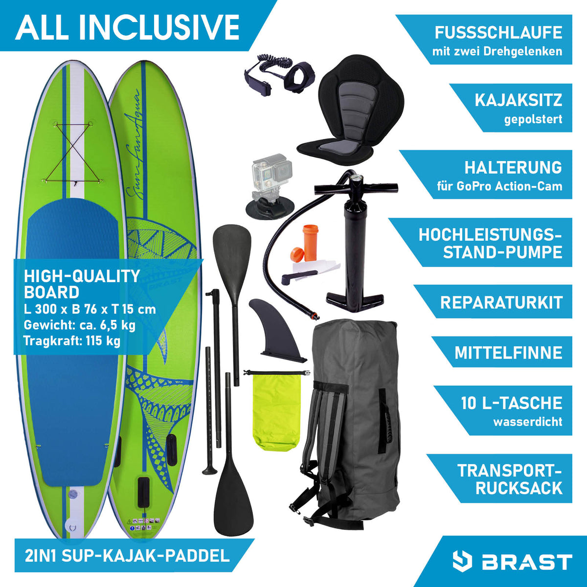 SUP Board aufblasbar SHARK 300 green