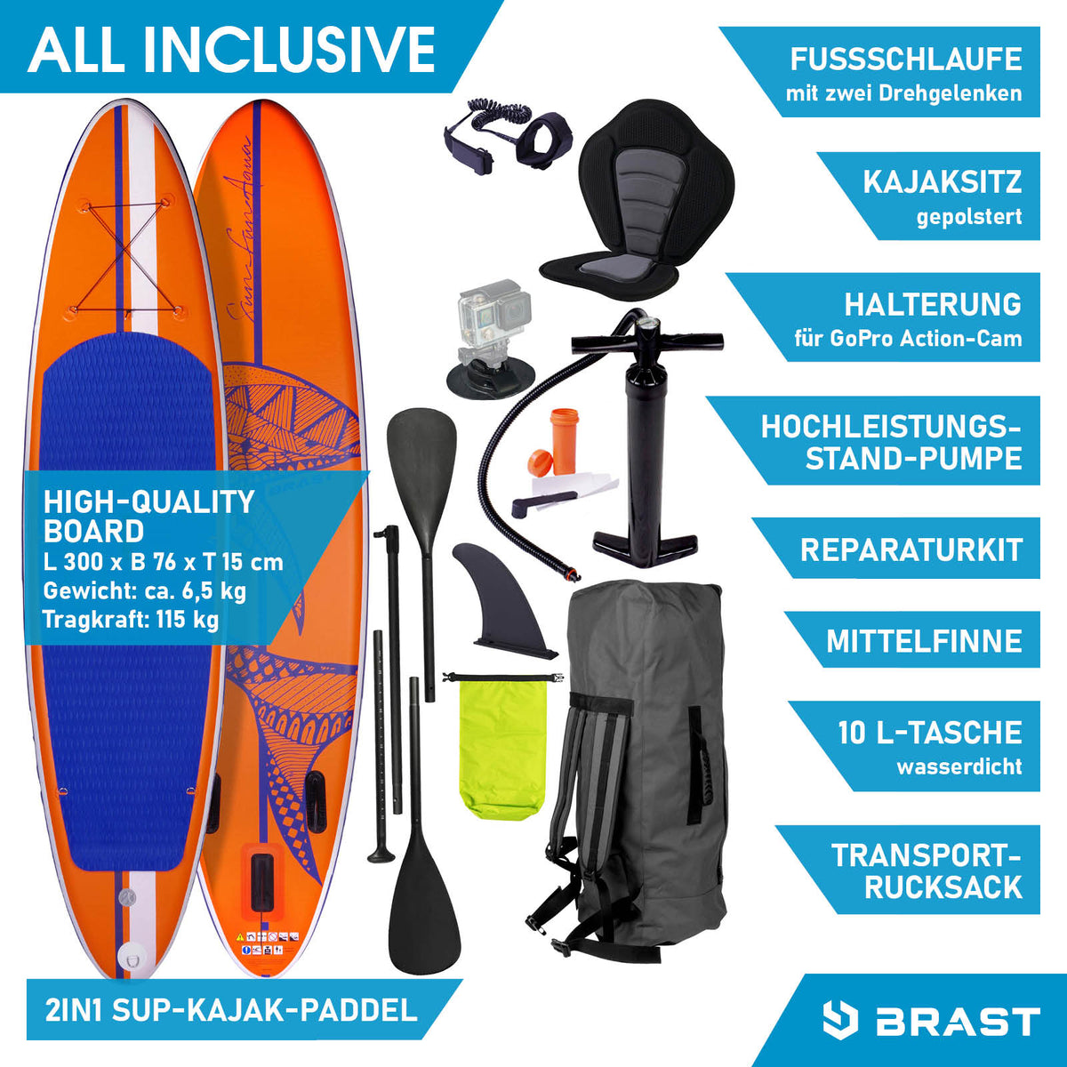 SUP Board aufblasbar SHARK 300 orange