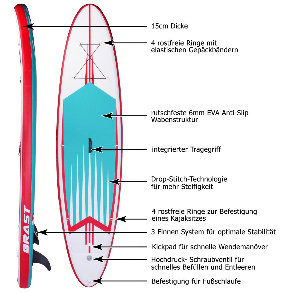 SUP Board aufblasbar PRO 320 türkis