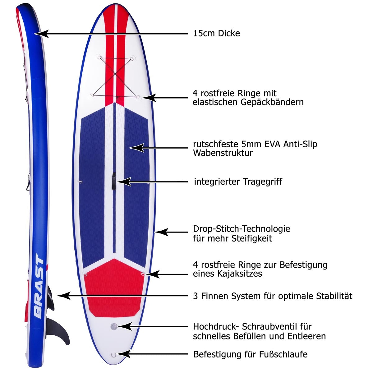 SUP Board aufblasbar GALAXY 300 blau/rot