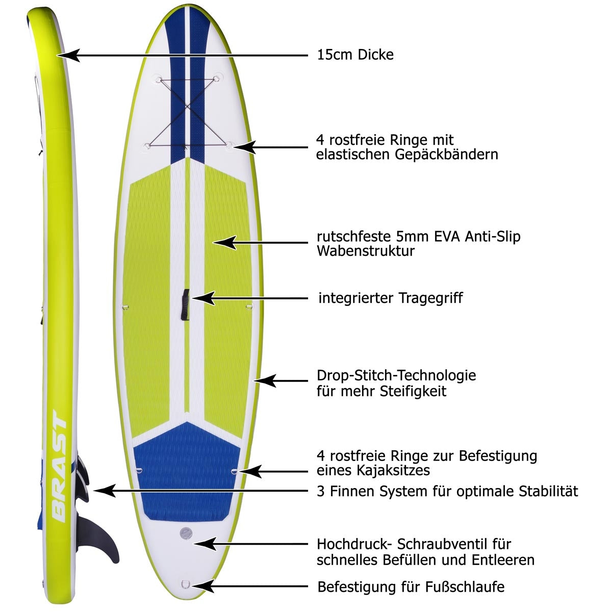 SUP Board aufblasbar GALAXY 320 lime/blau