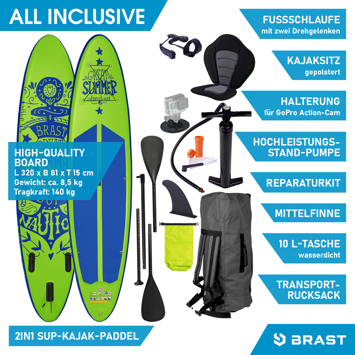 SUP Board aufblasbar SUMMER 320 green