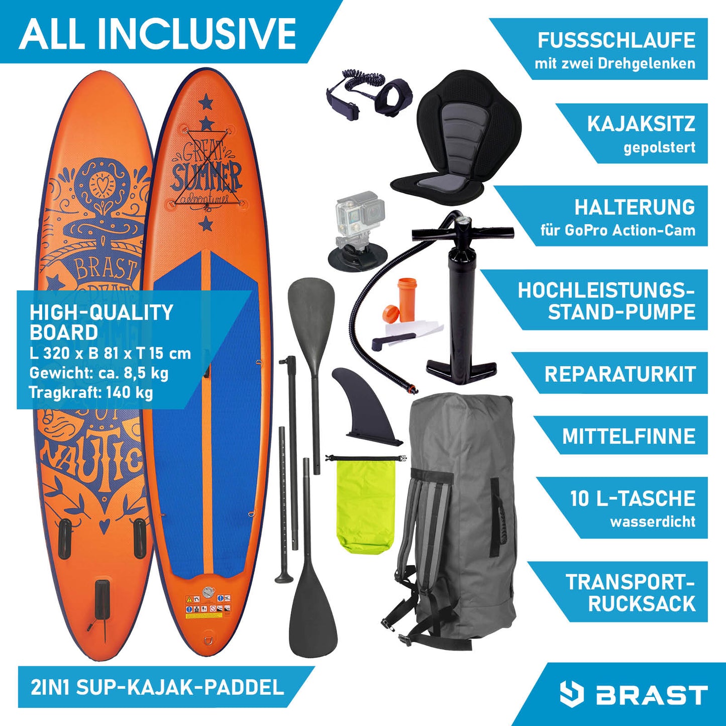 SUP Board aufblasbar SUMMER 320 orange