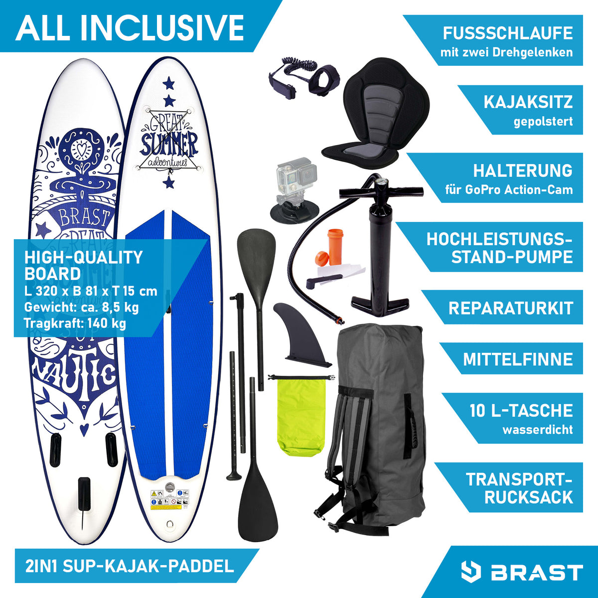 SUP Board aufblasbar SUMMER 320 white