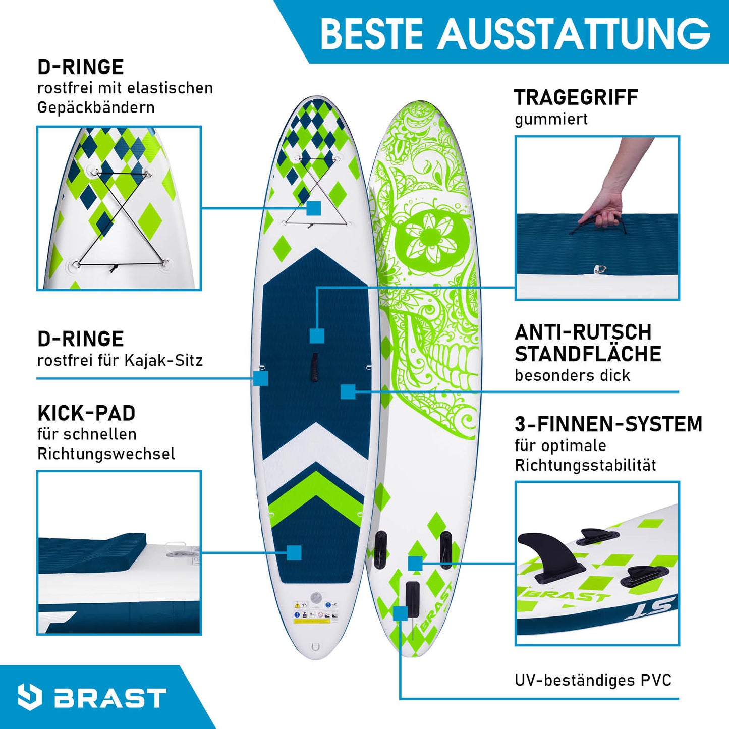 SUP Board aufblasbar CANDY SKULL 320 green