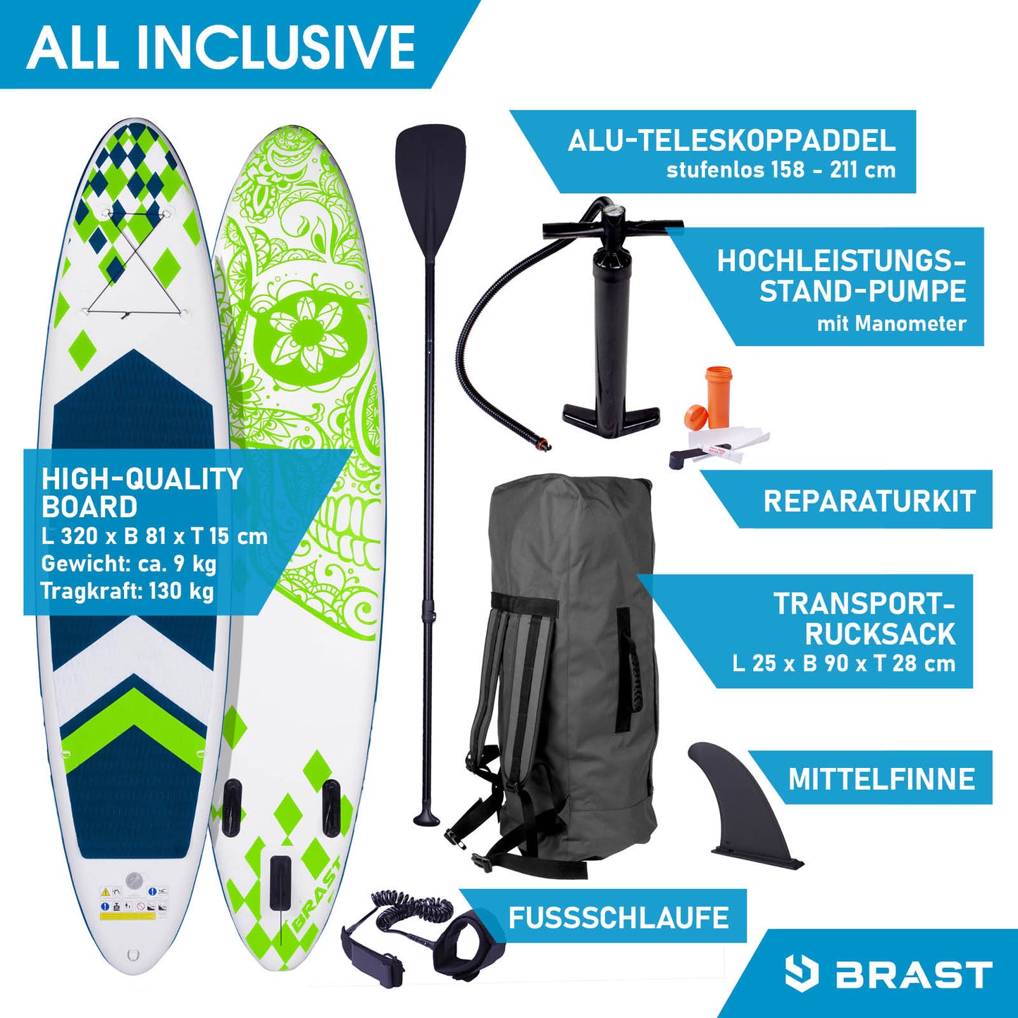 SUP Board aufblasbar CANDY SKULL 320 green