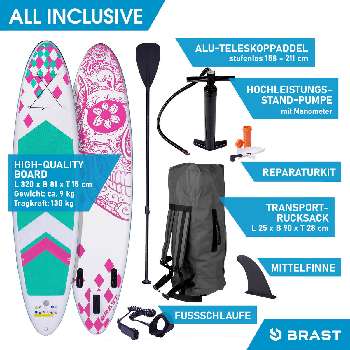 SUP Board aufblasbar CANDY SKULL 320 pink