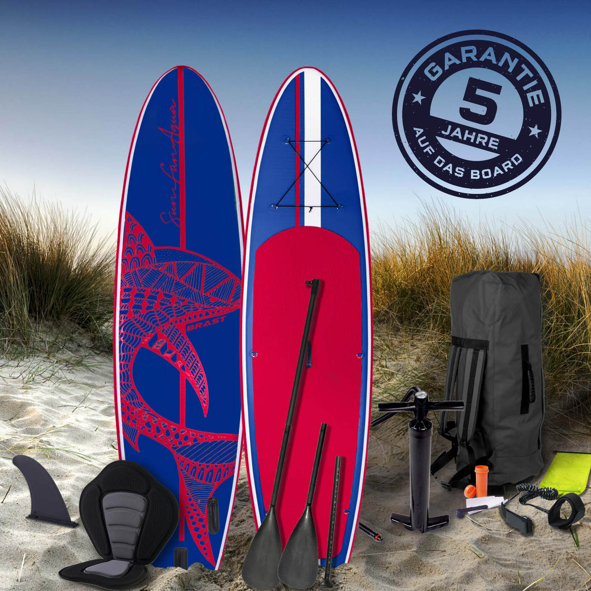 SUP Board aufblasbar SHARK 300 blue/red