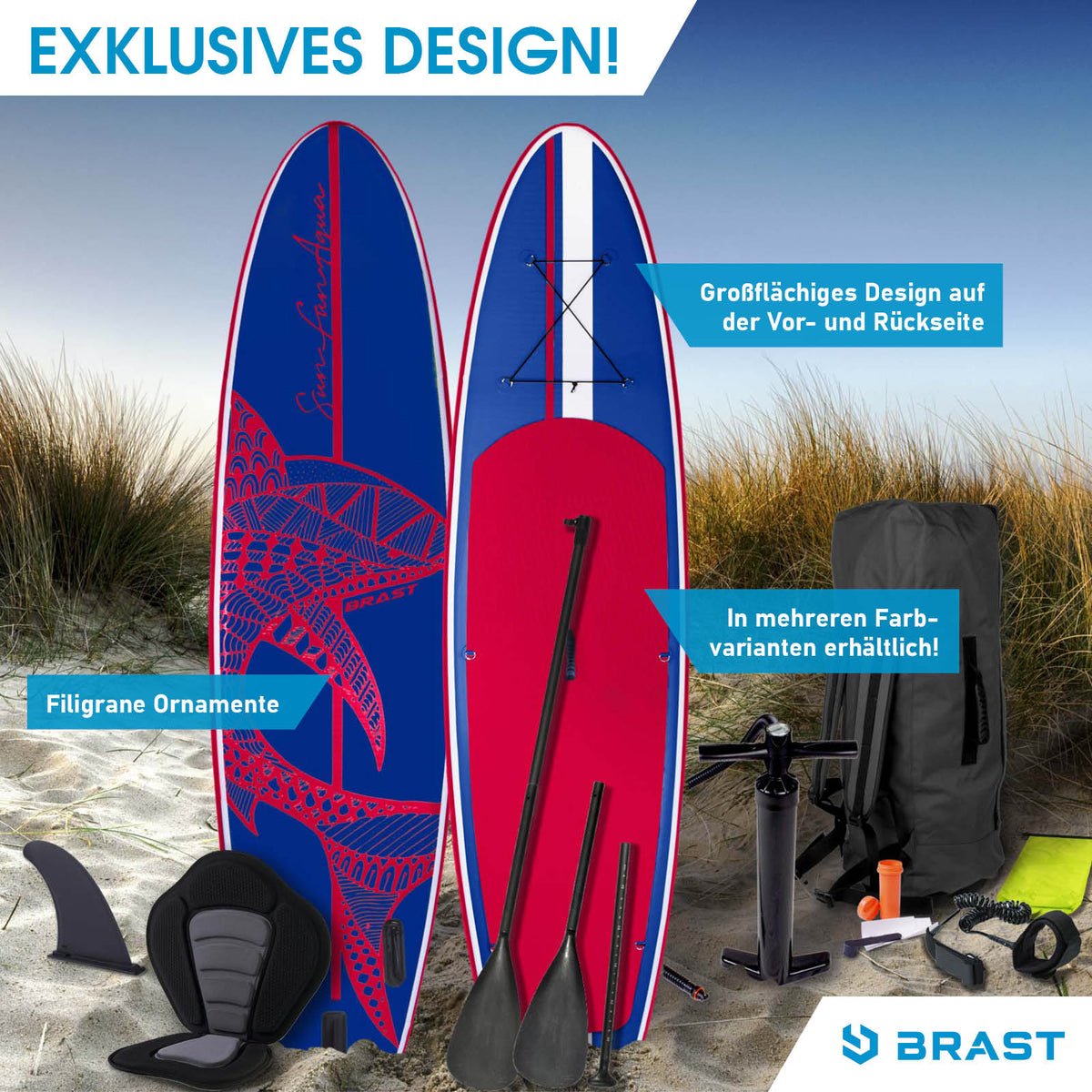 SUP Board aufblasbar SHARK 300 blue/red
