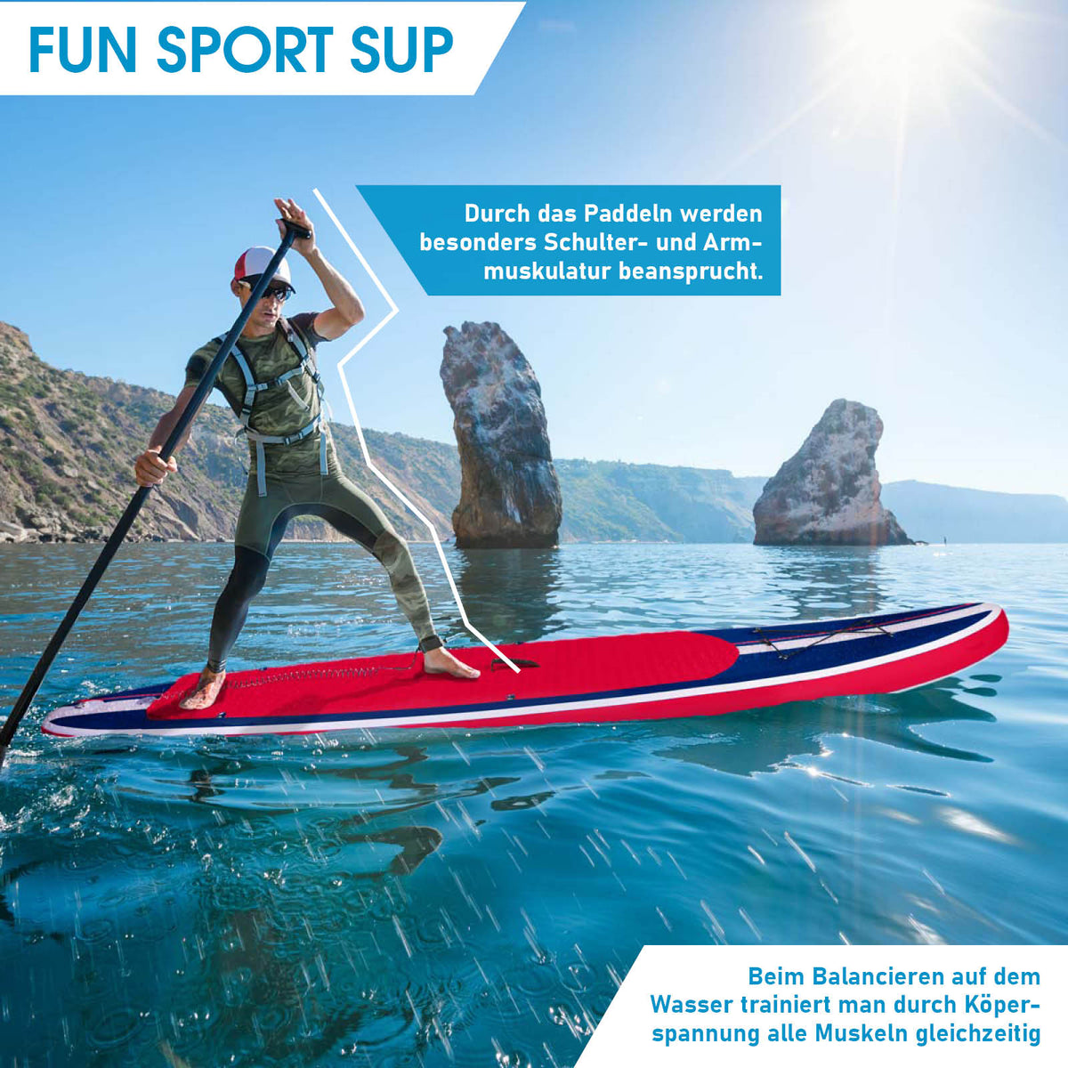 SUP Board aufblasbar SHARK 300 blue/red
