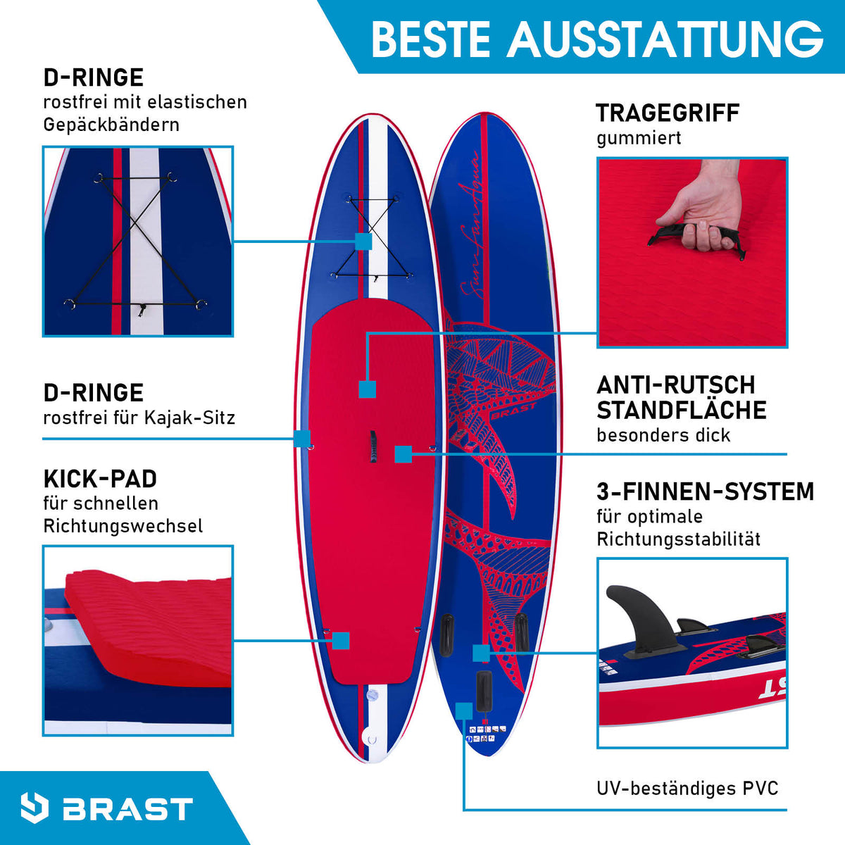 SUP Board aufblasbar SHARK 300 blue/red