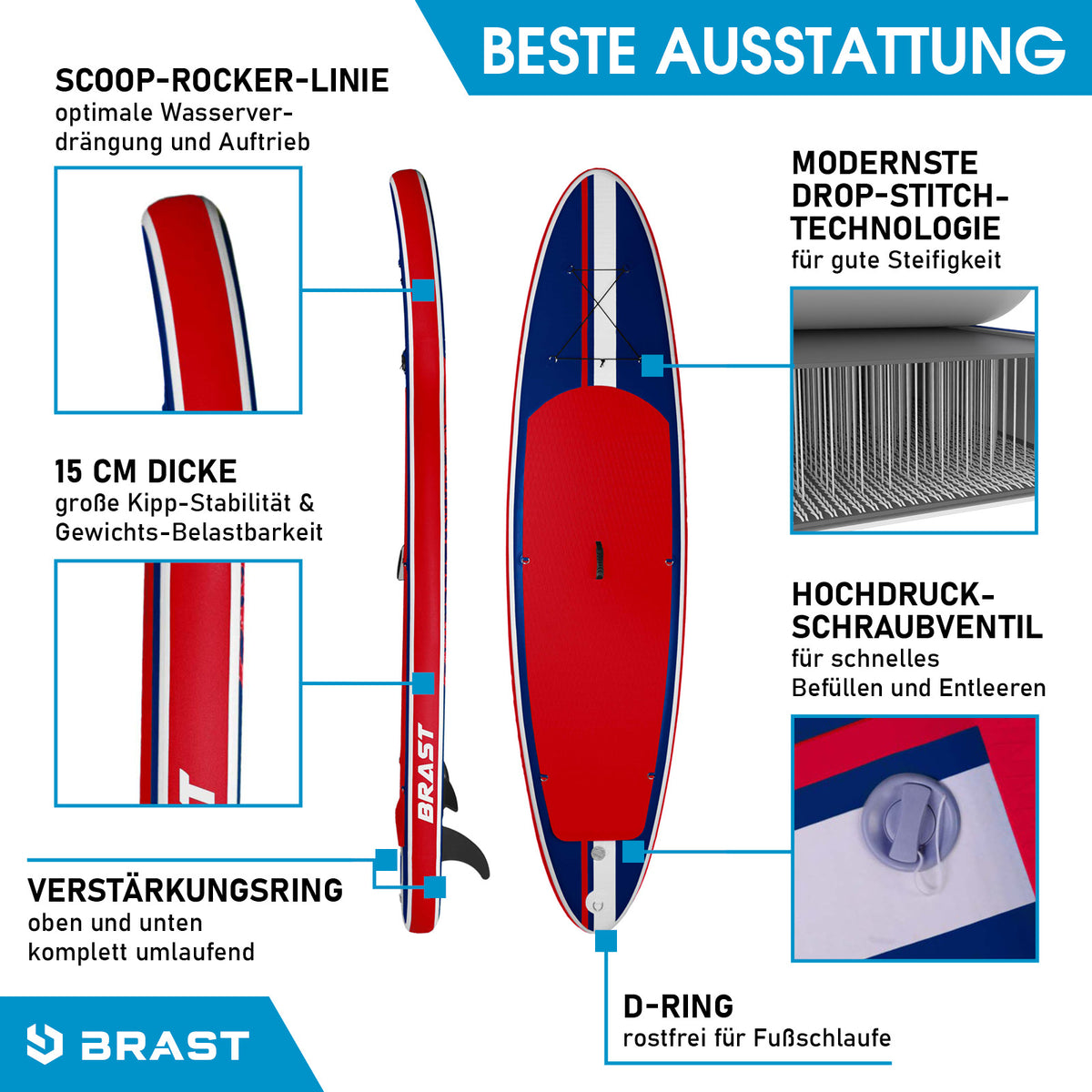 SUP Board aufblasbar SHARK 300 blue/red