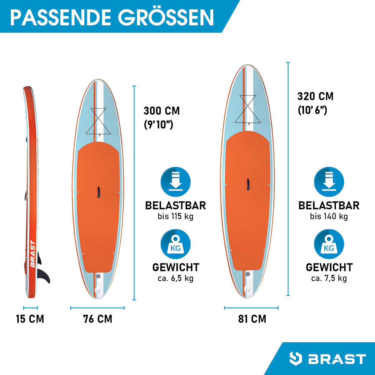 SUP Board aufblasbar SHARK 300 light blue/orange