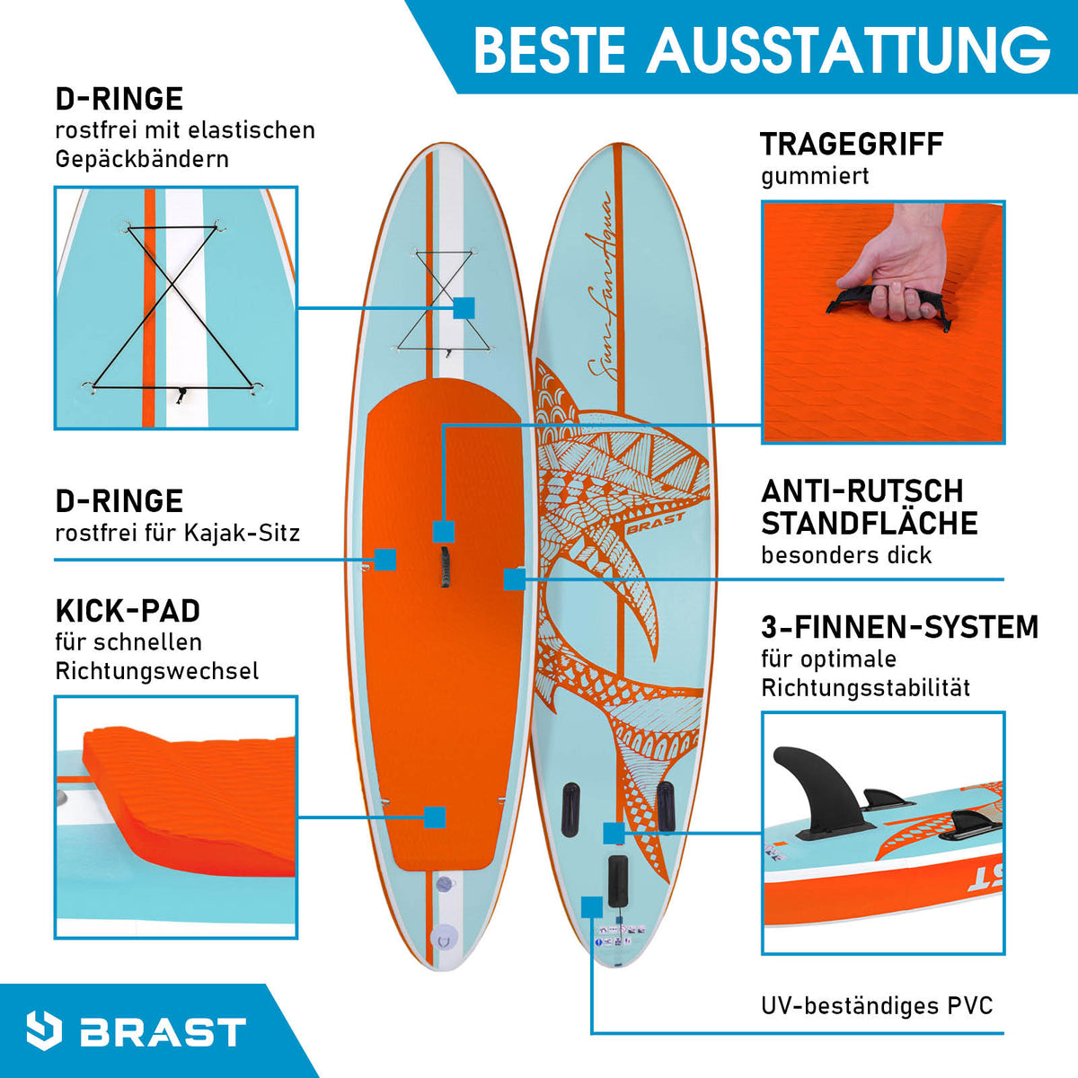 SUP Board aufblasbar SHARK 300 light blue/orange