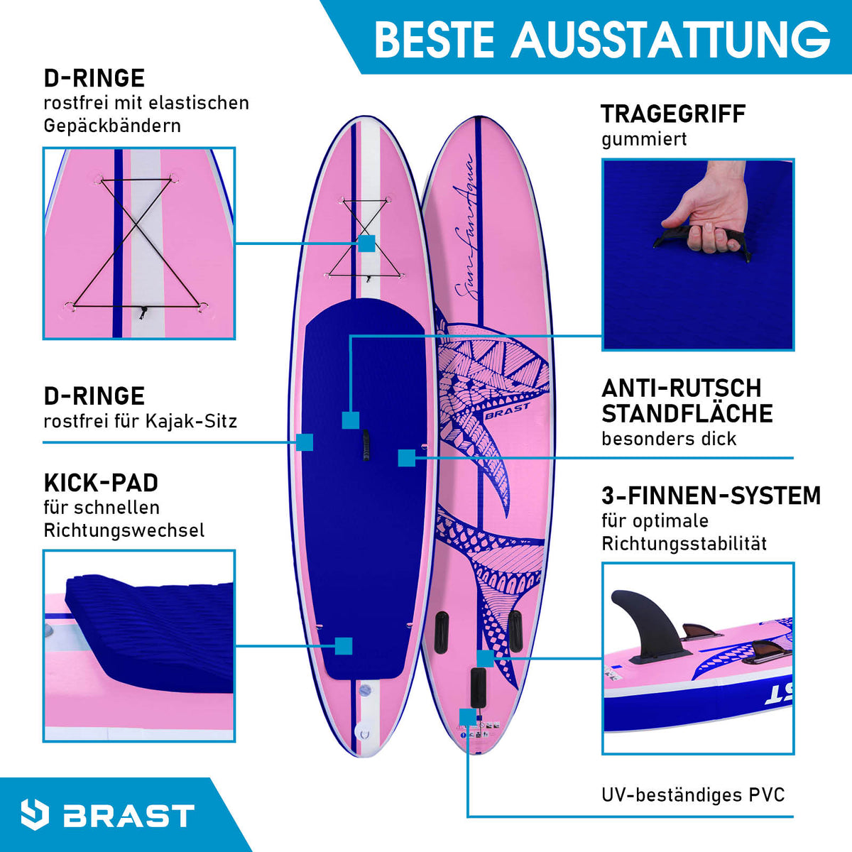 SUP Board aufblasbar SHARK 300 pink