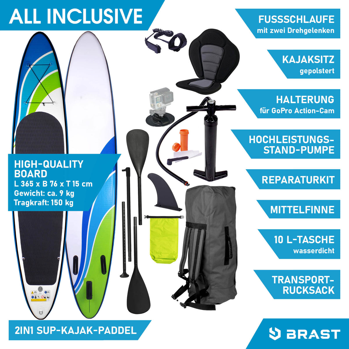 SUP Board aufblasbar mit Sitz SPEED 365
