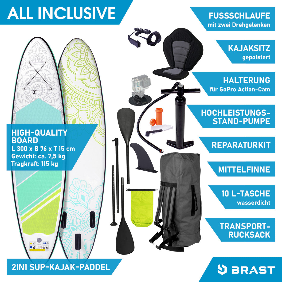 Aufblasbares SUP Board Set mit Sitz FLOWER 300  lime
