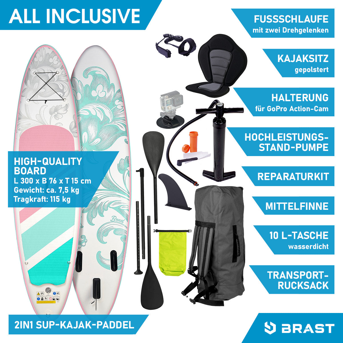 Aufblasbares SUP Board Set mit Sitz LILY 300 pastell