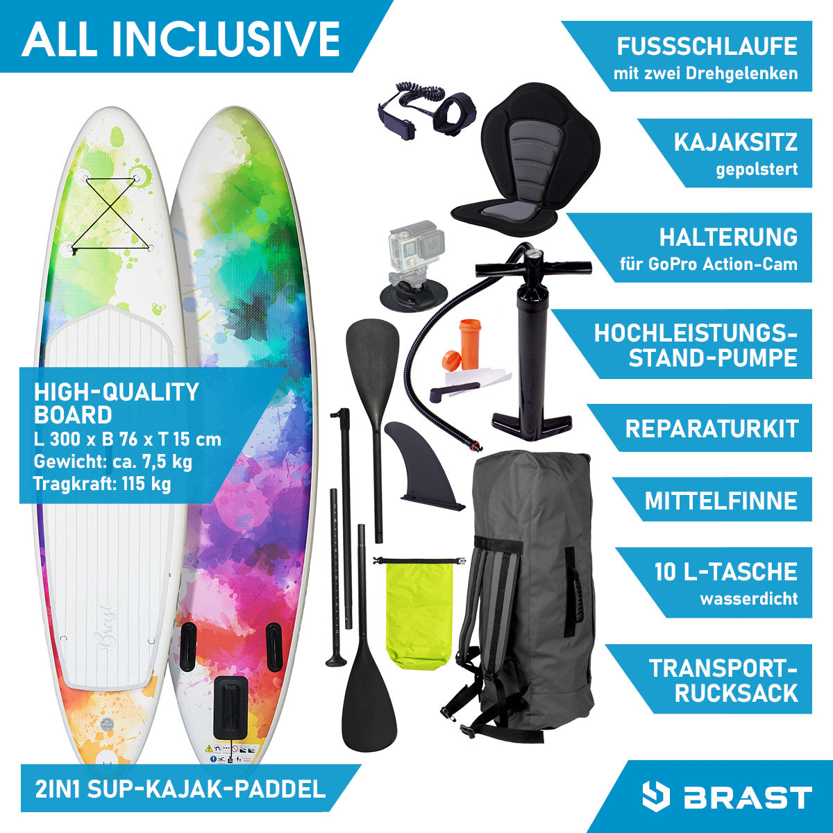 Aufblasbares SUP Board Set mit Sitz RAINBOW 300