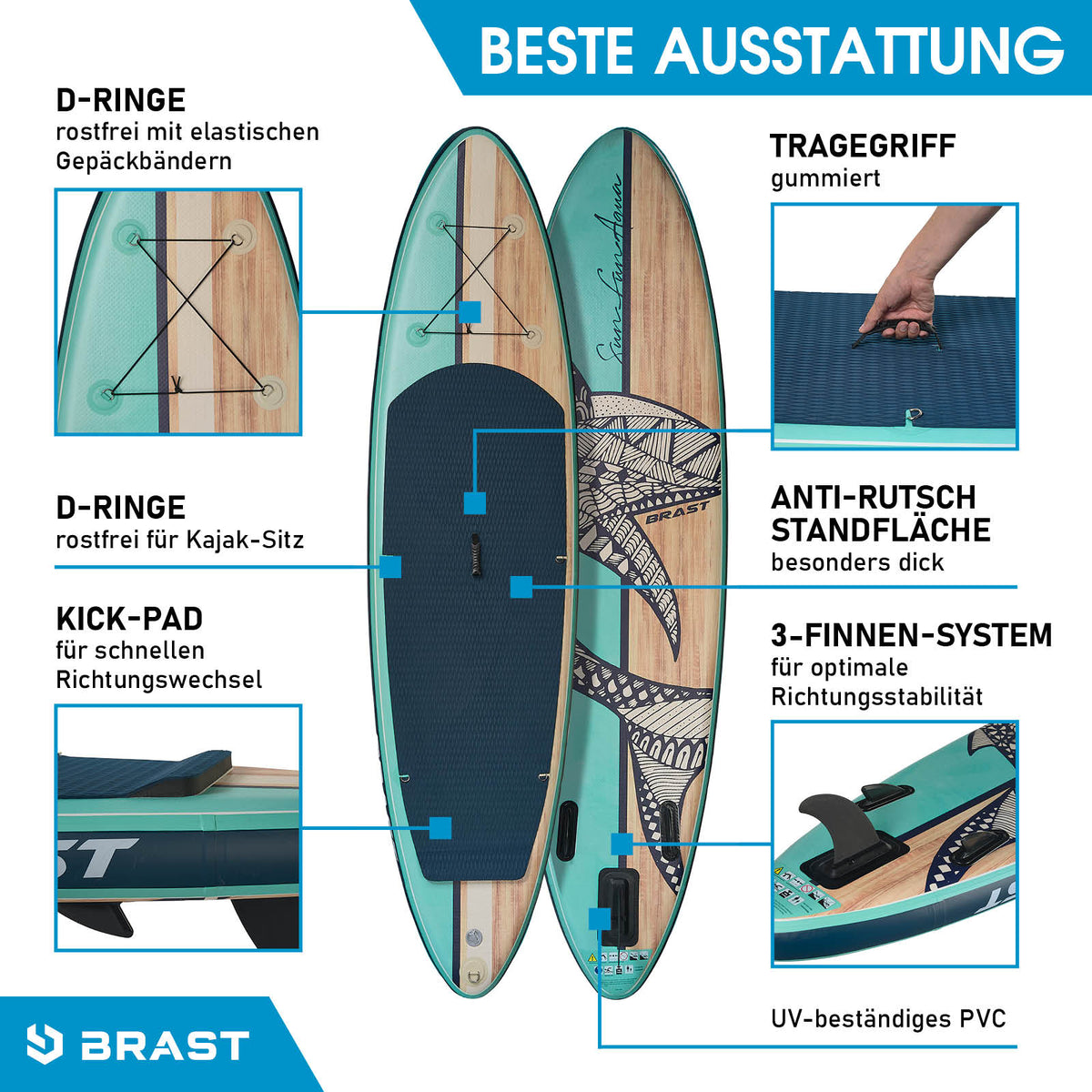 Aufblasbares SUP Board Set mit Sitz SHARK 300 nature