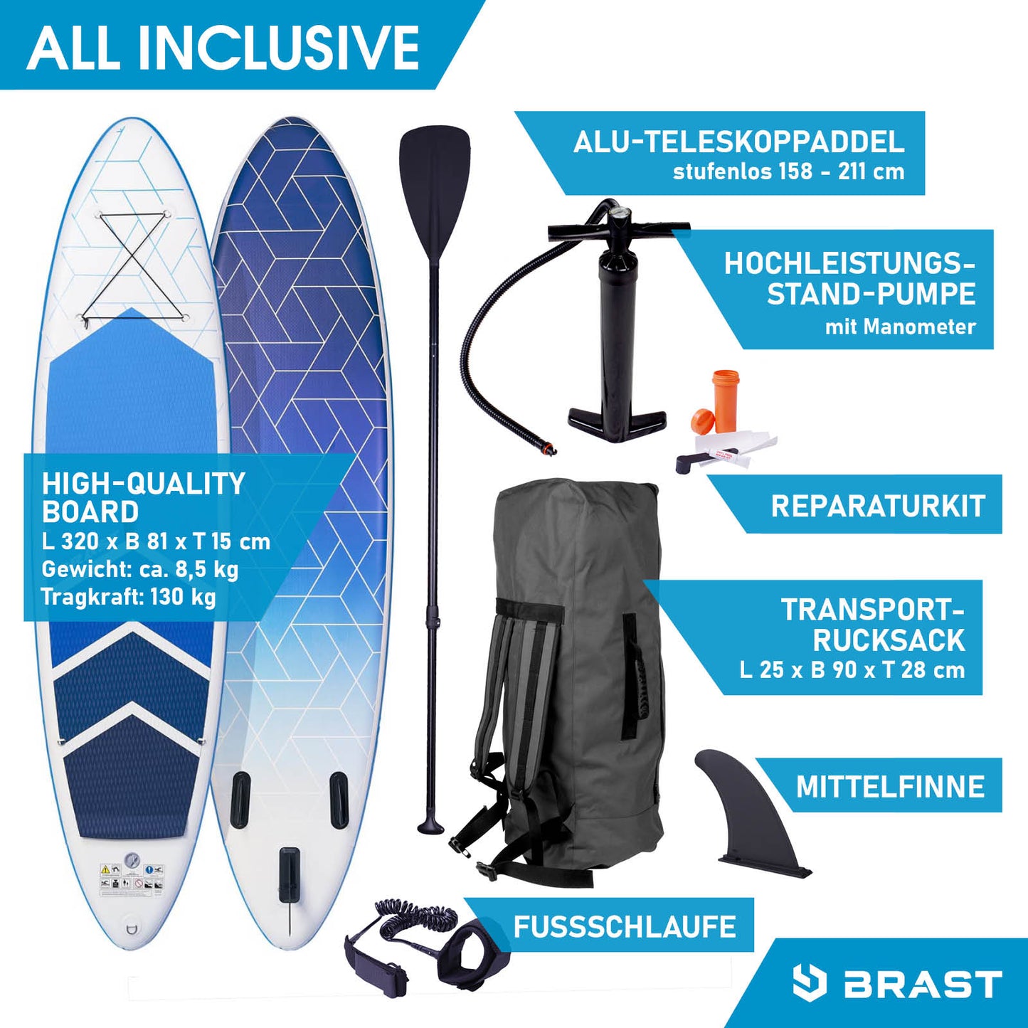 SUP Board aufblasbar GRID 320 blue