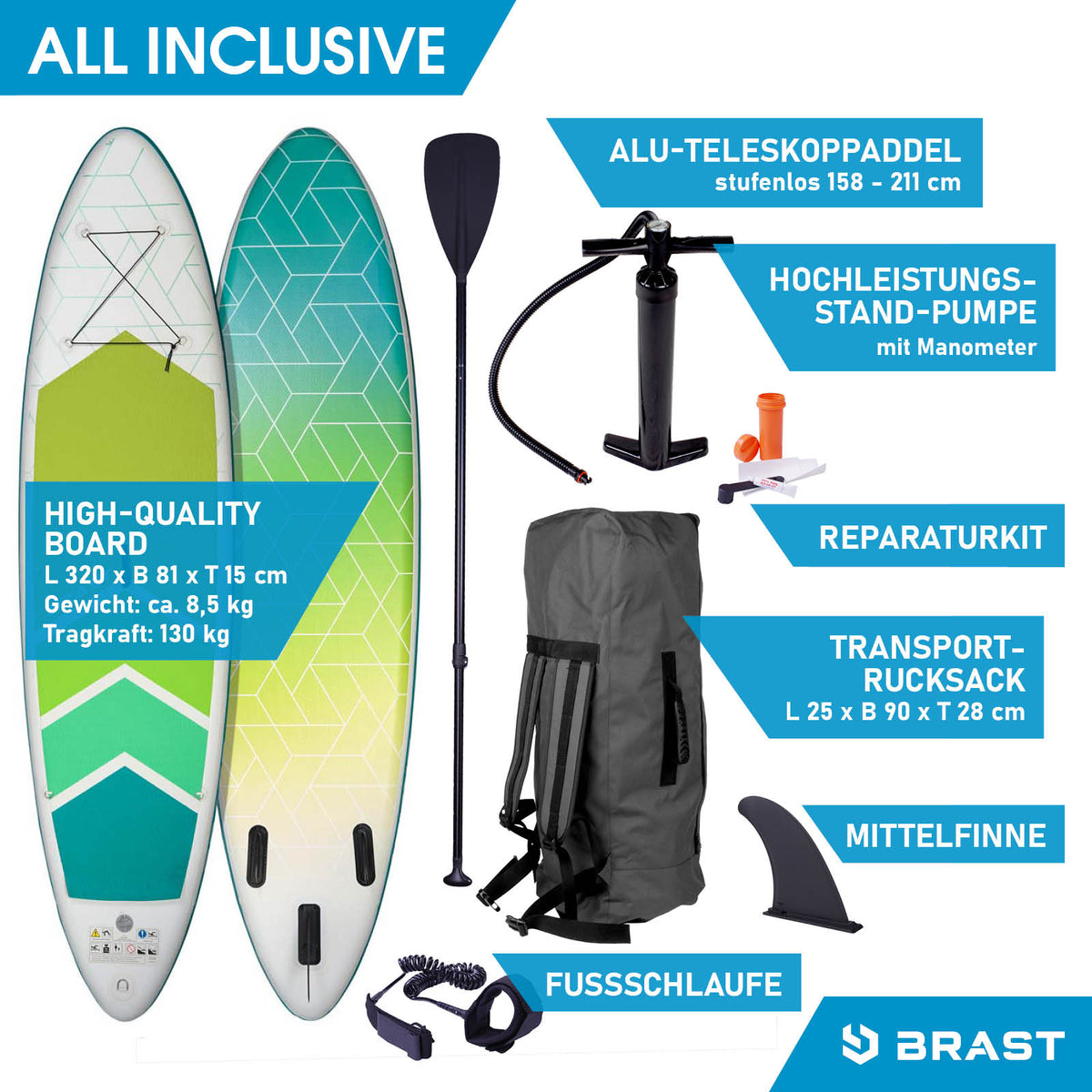 SUP Board aufblasbar GRID 320 lime