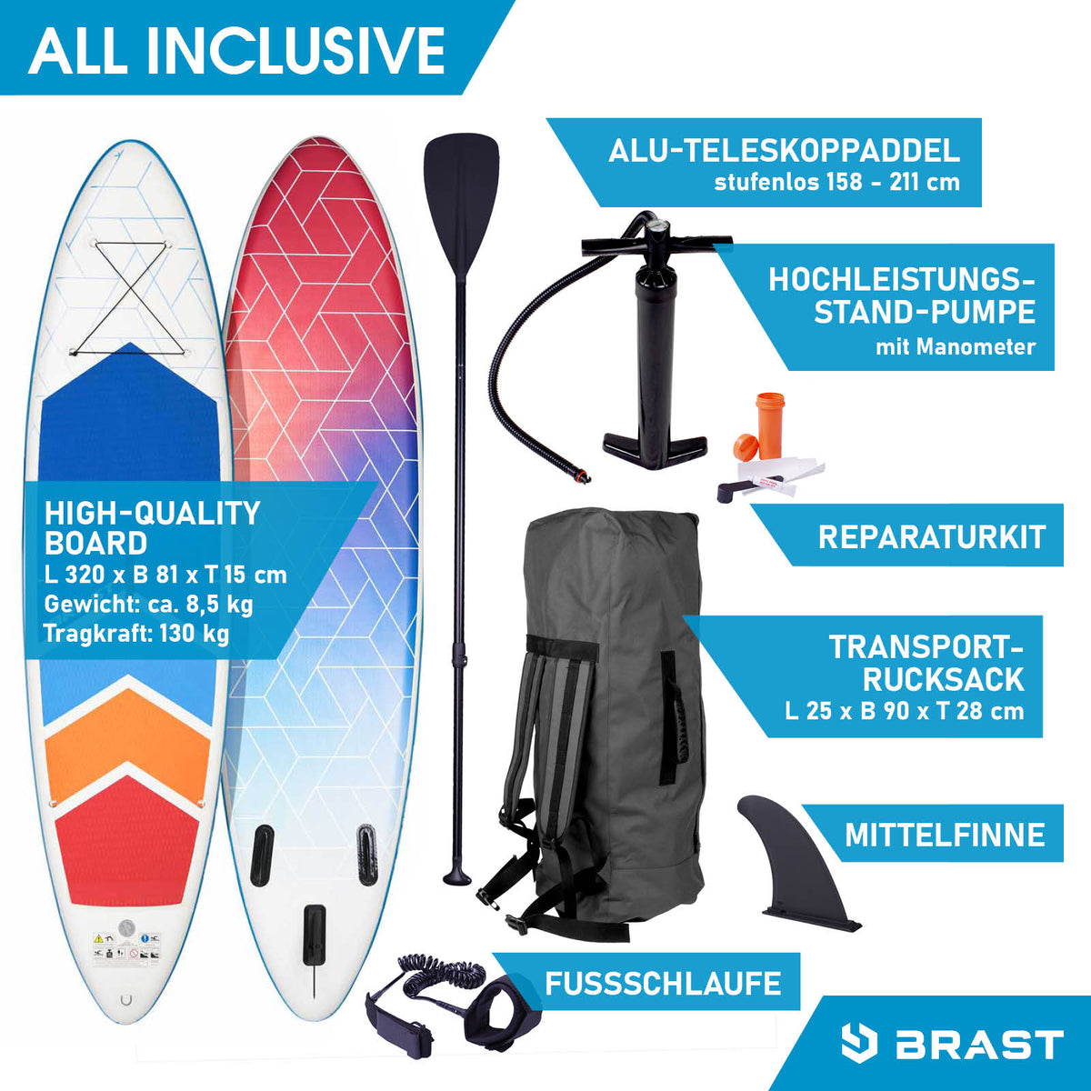 SUP Board aufblasbar GRID 320 blue red
