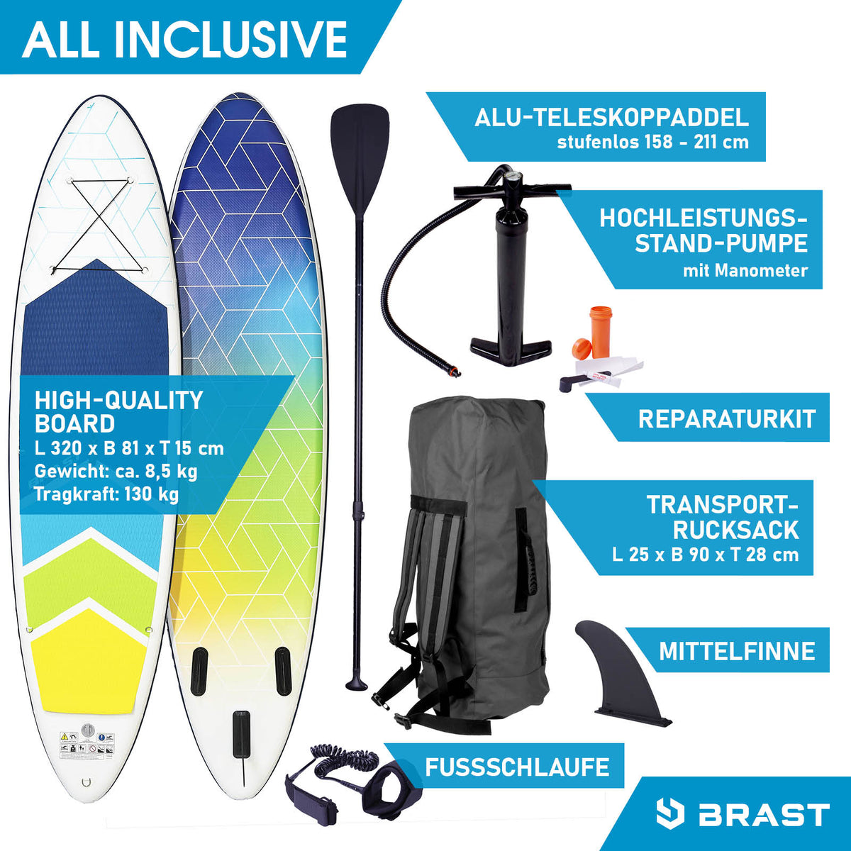 SUP Board aufblasbar GRID 320 blue yellow