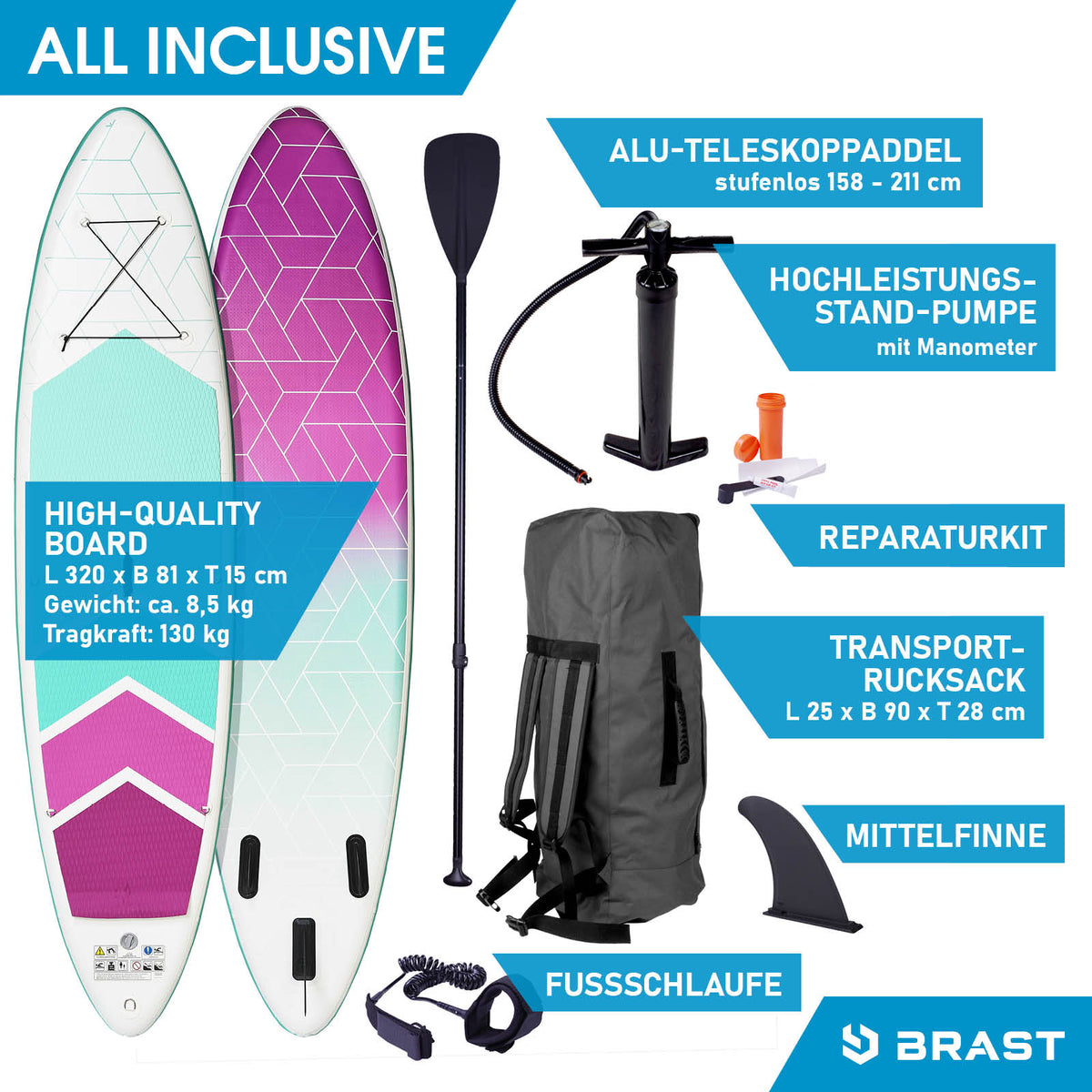 SUP Board aufblasbar GRID 320 türkis