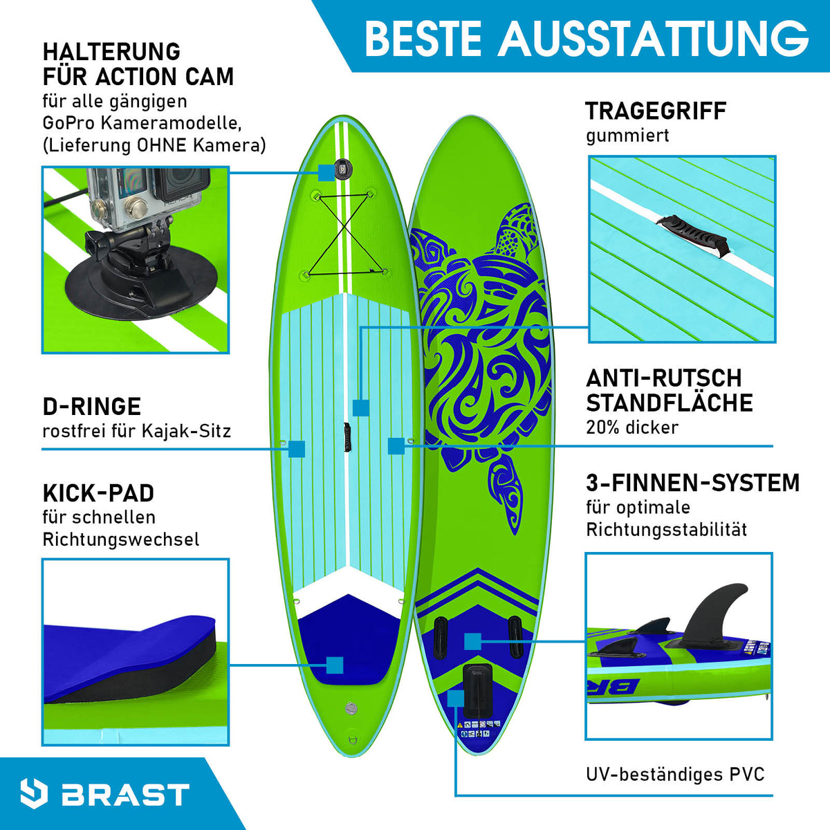 SUP Board aufblasbar TURTLE 320 green