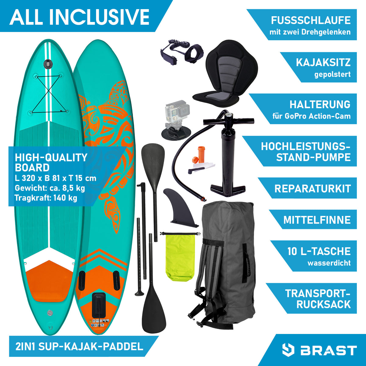 SUP Board aufblasbar TURTLE 320 petrol