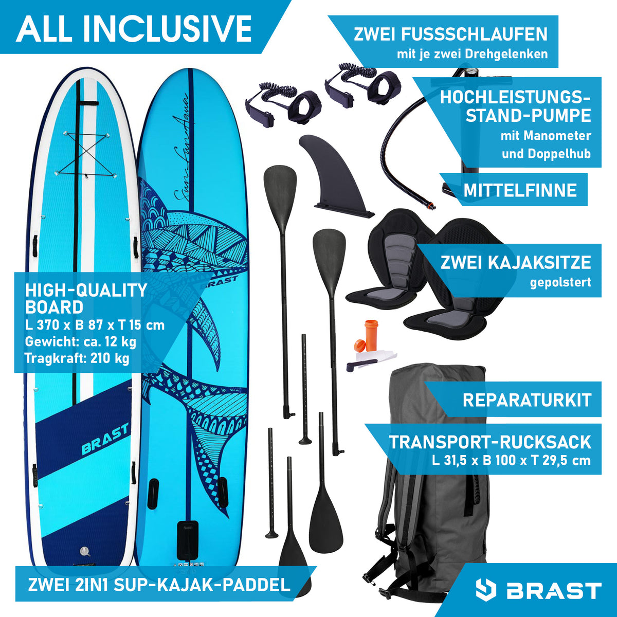 SUP Board aufblasbar FAMILY SHARK 370