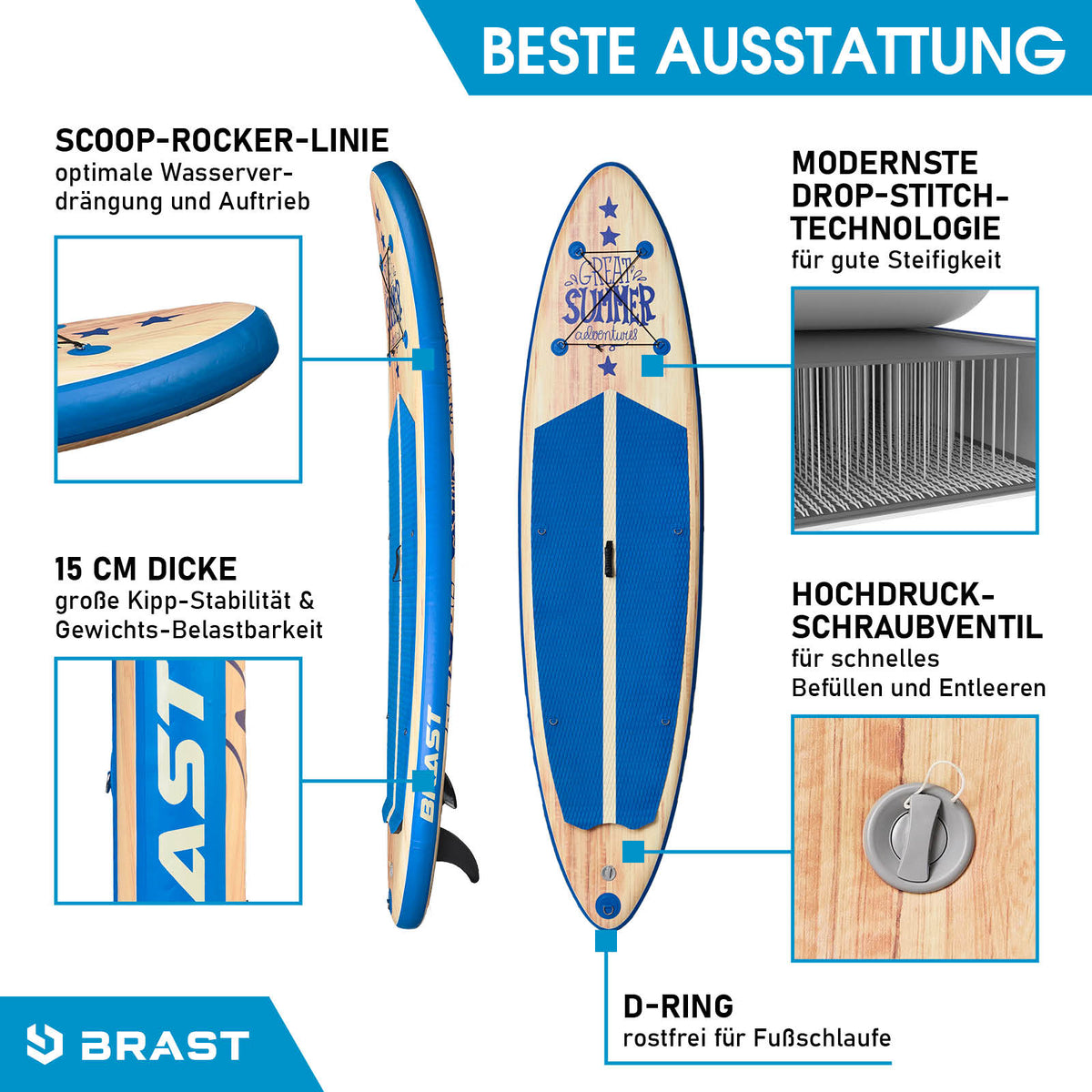 Aufblasbares SUP Board Set SUMMER 320 natural blue