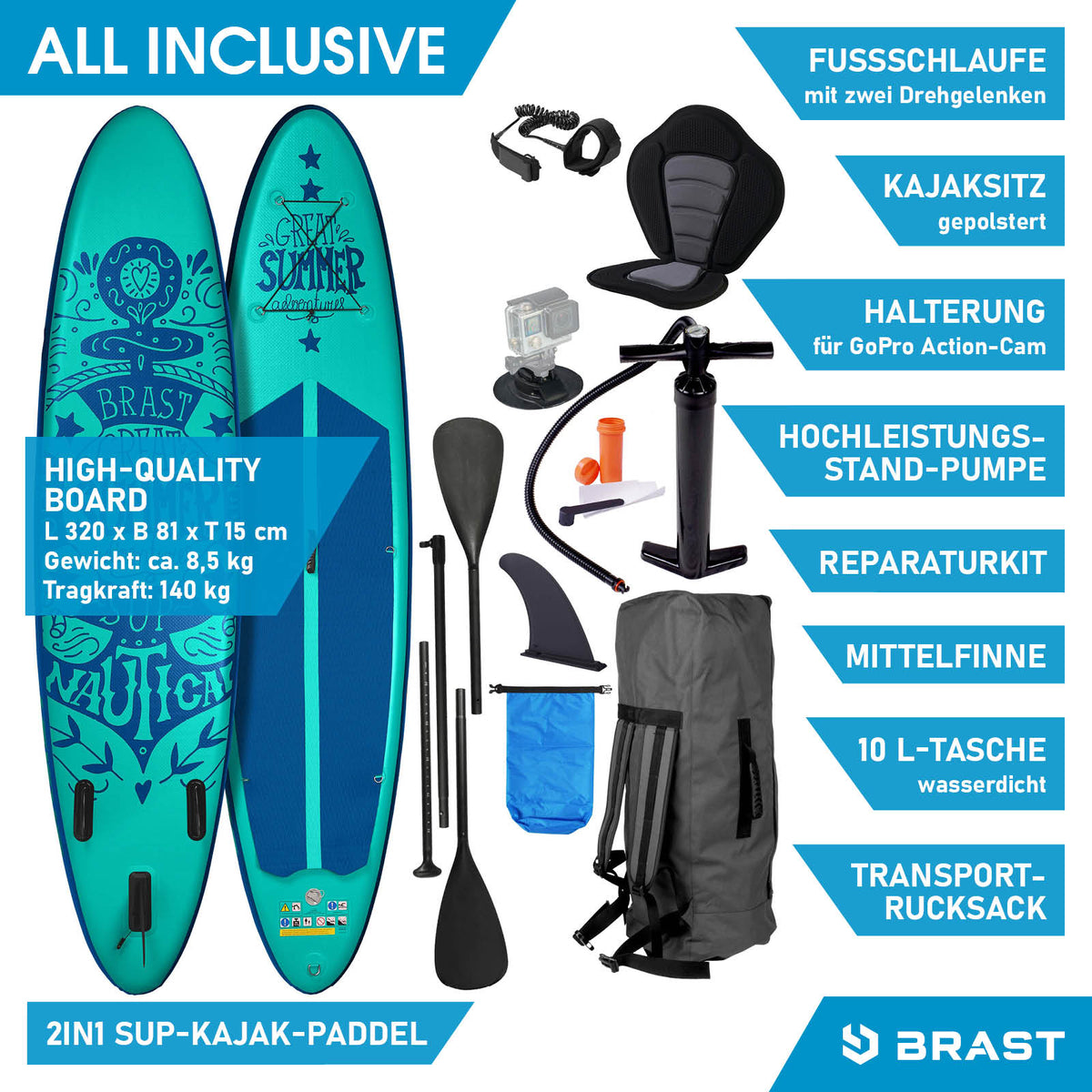 Aufblasbares SUP Board Set SUMMER 320 petrol