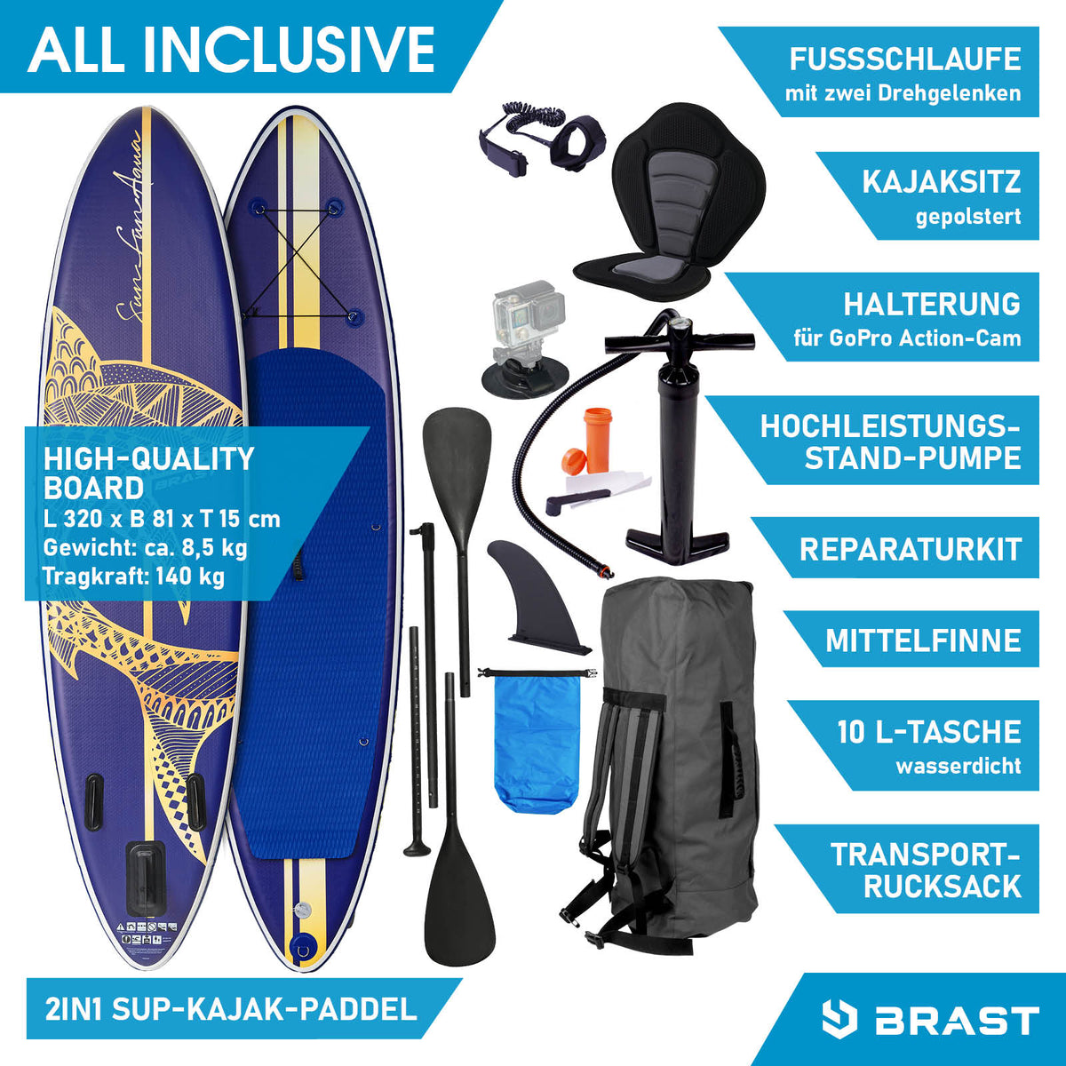 SUP Board aufblasbar mit Sitz SHARK 320 Deluxe