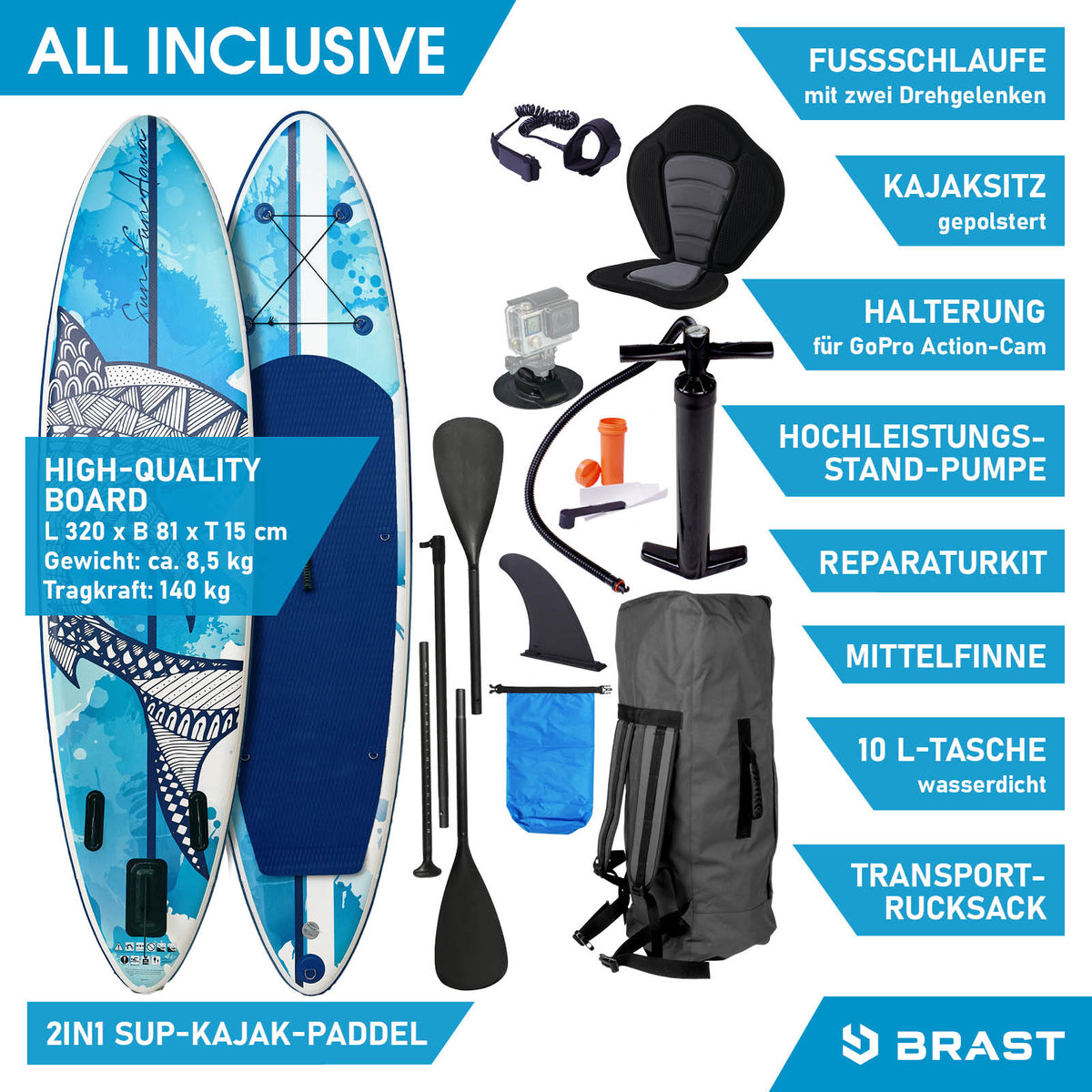 SUP Board aufblasbar mit Sitz SHARK 320 Splash
